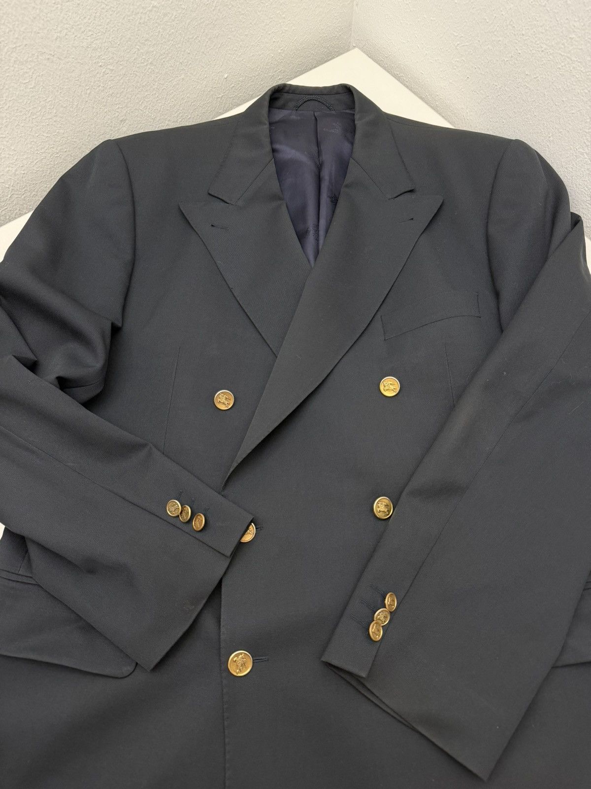 Burberry Vtg Burberrys Double Breasted Wool Blazer Gold Buttons 44R Size 44R - 6 Thumbnail