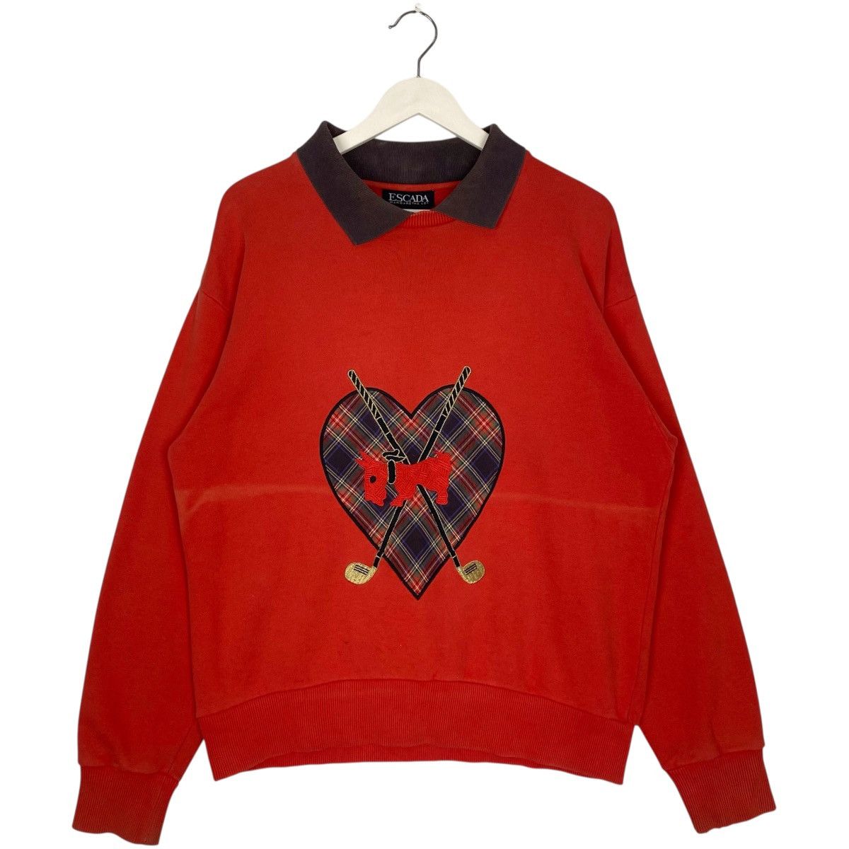 Vintage Vintage 90s Escada Sweatshirt CollarNeck Red Big Logo Size S Size S / US 4 / IT 40 - 1 Thumbnail
