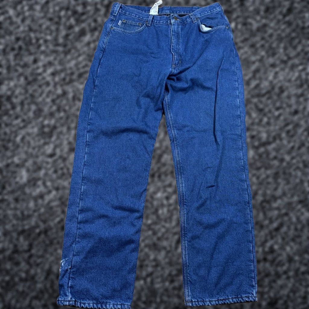 Carhartt VINTAGE Carhartt Jeans Denim Blue Lined Quilted Relaxed Fit Mens 32x34 Inseam 34 Straight Workwear Size US 32 / EU 48 - 1 Thumbnail
