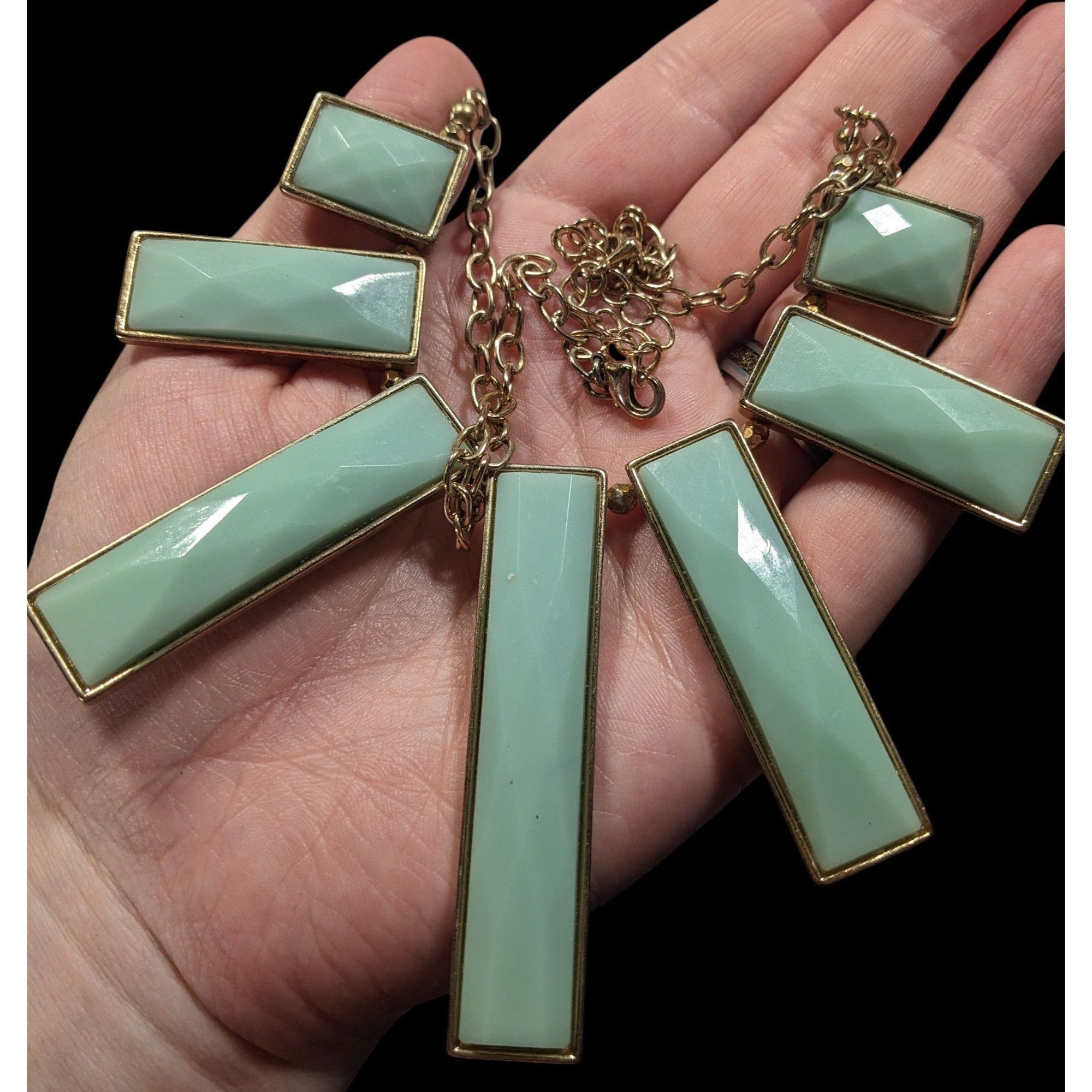 Other Graduated Pillar Bib Necklace Blue Gems With Gold Tone Metal Size ONE SIZE - 3 Thumbnail