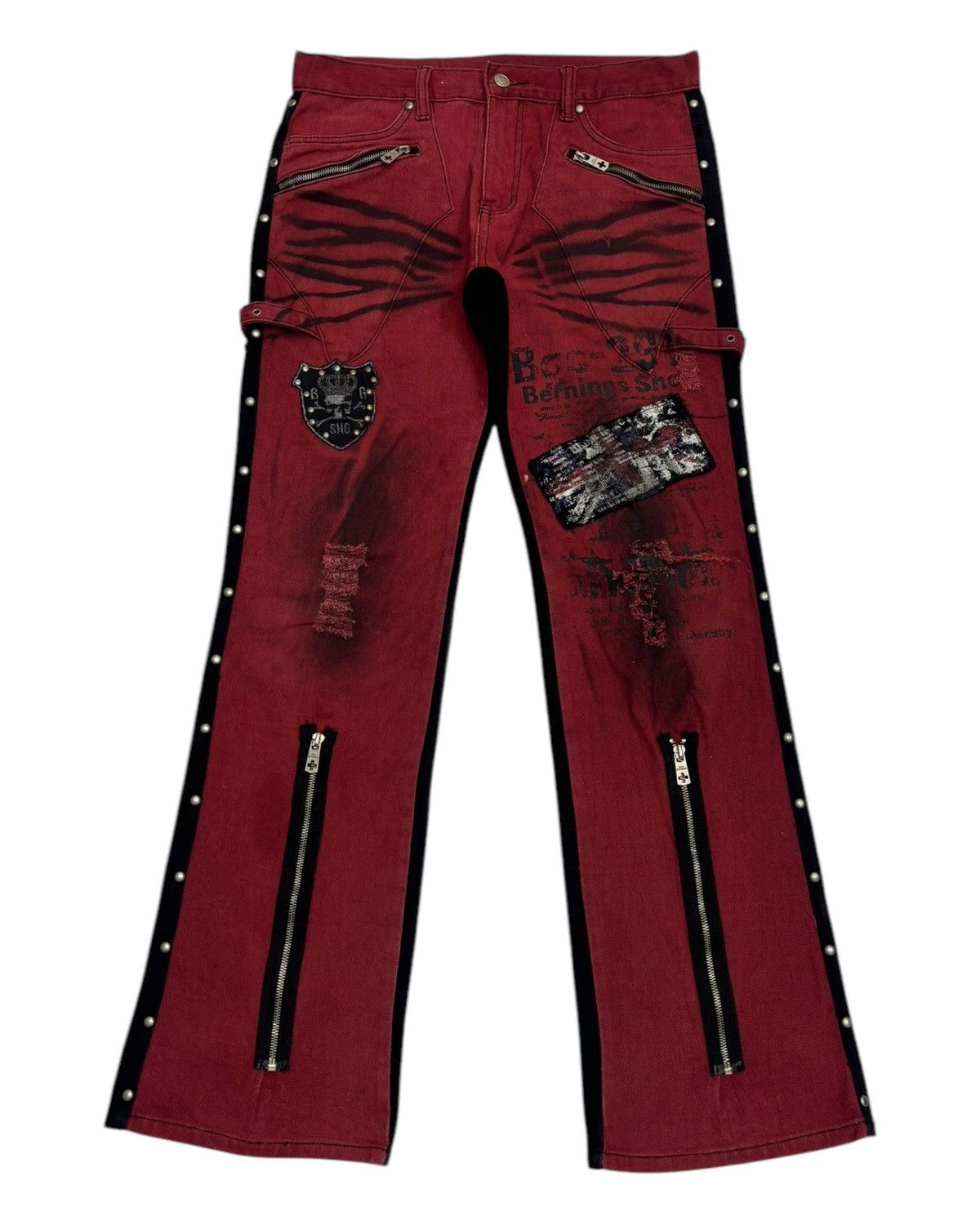 Y2K Super Flare Berning-Sho 🇯🇵 Bloody Distressed Jeans Denim