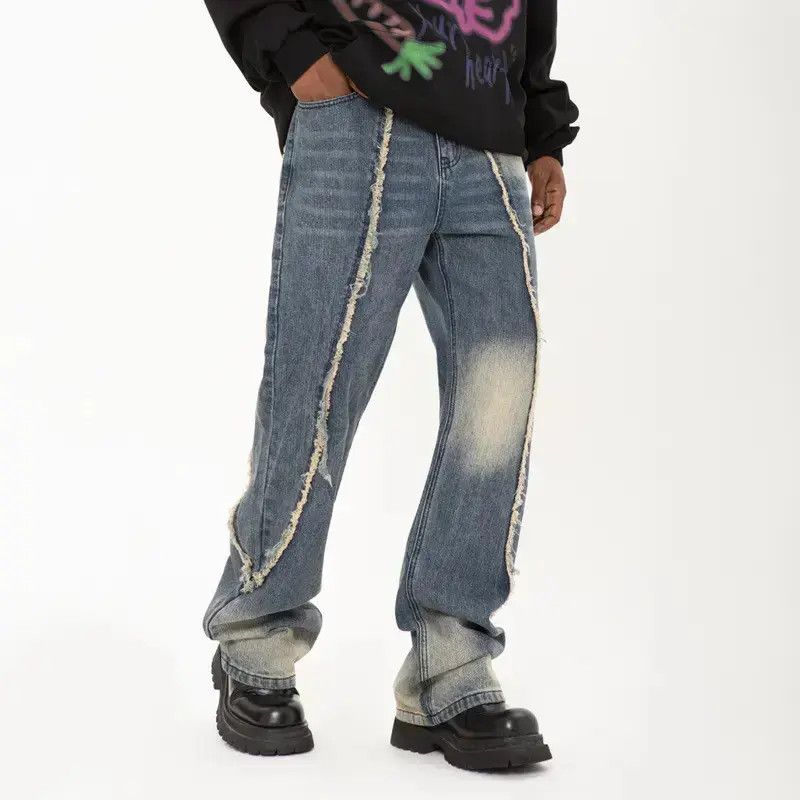 Japanese Brand Retro loose straight leg fringed jeans Size US 32 / EU 48 - 2 Thumbnail