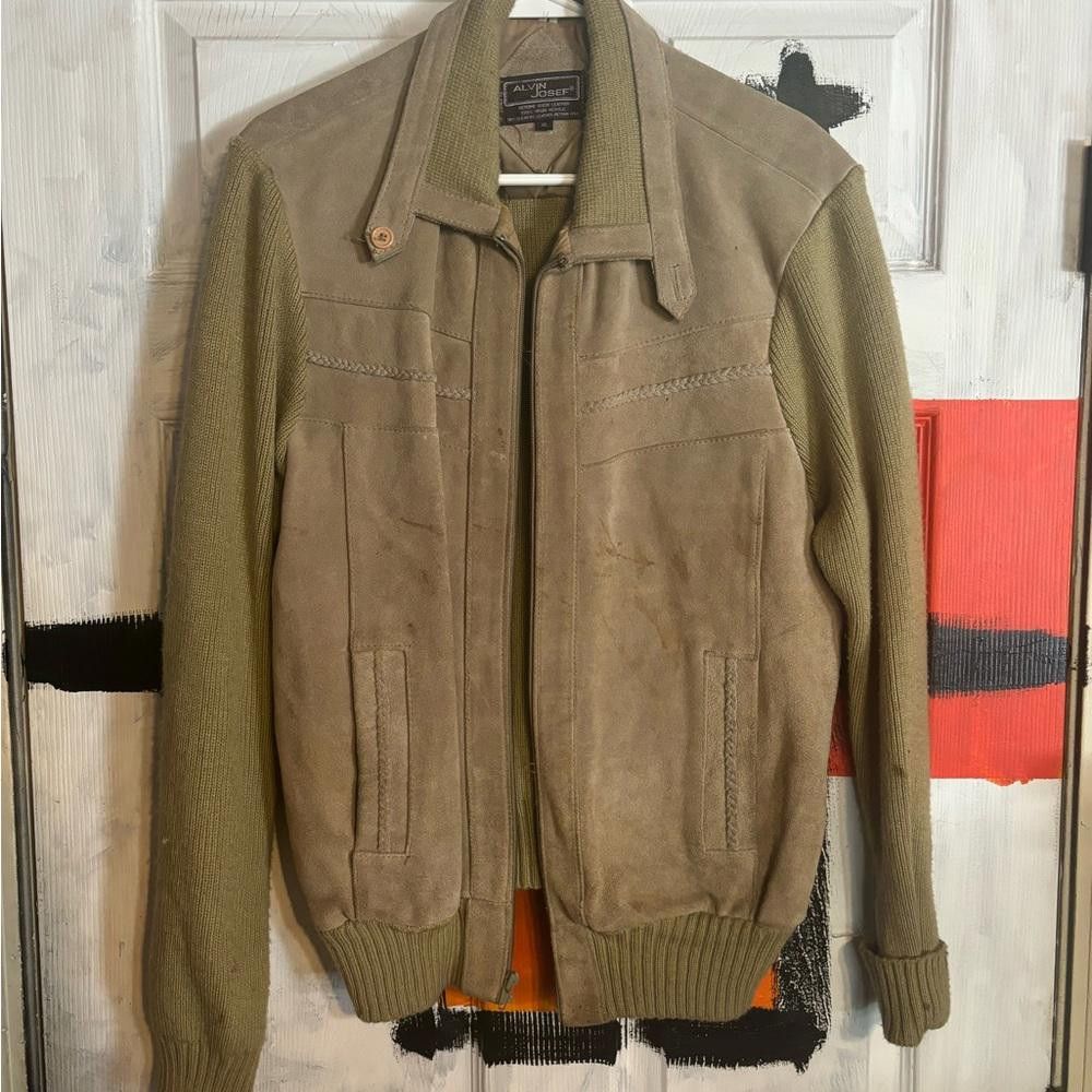 Designer Alvin Josef X-Large beige cream sweater suede zip up jacket Size US XL / EU 56 / 4 - 1 Thumbnail