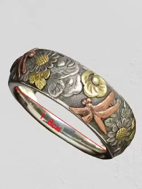 Jewelry × Vintage Flower & Dragonfly Decor Ring Size ONE SIZE - 3 Thumbnail