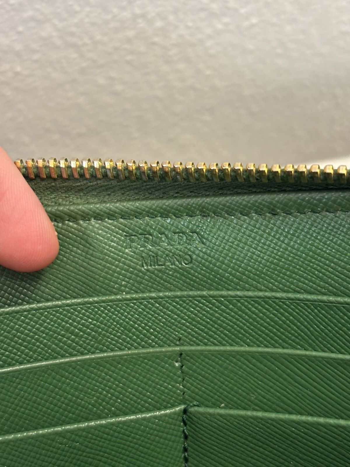 Prada Prada Dark Green Saffiano Leather Logo Zip Around Wallet Size ONE SIZE - 7 Thumbnail
