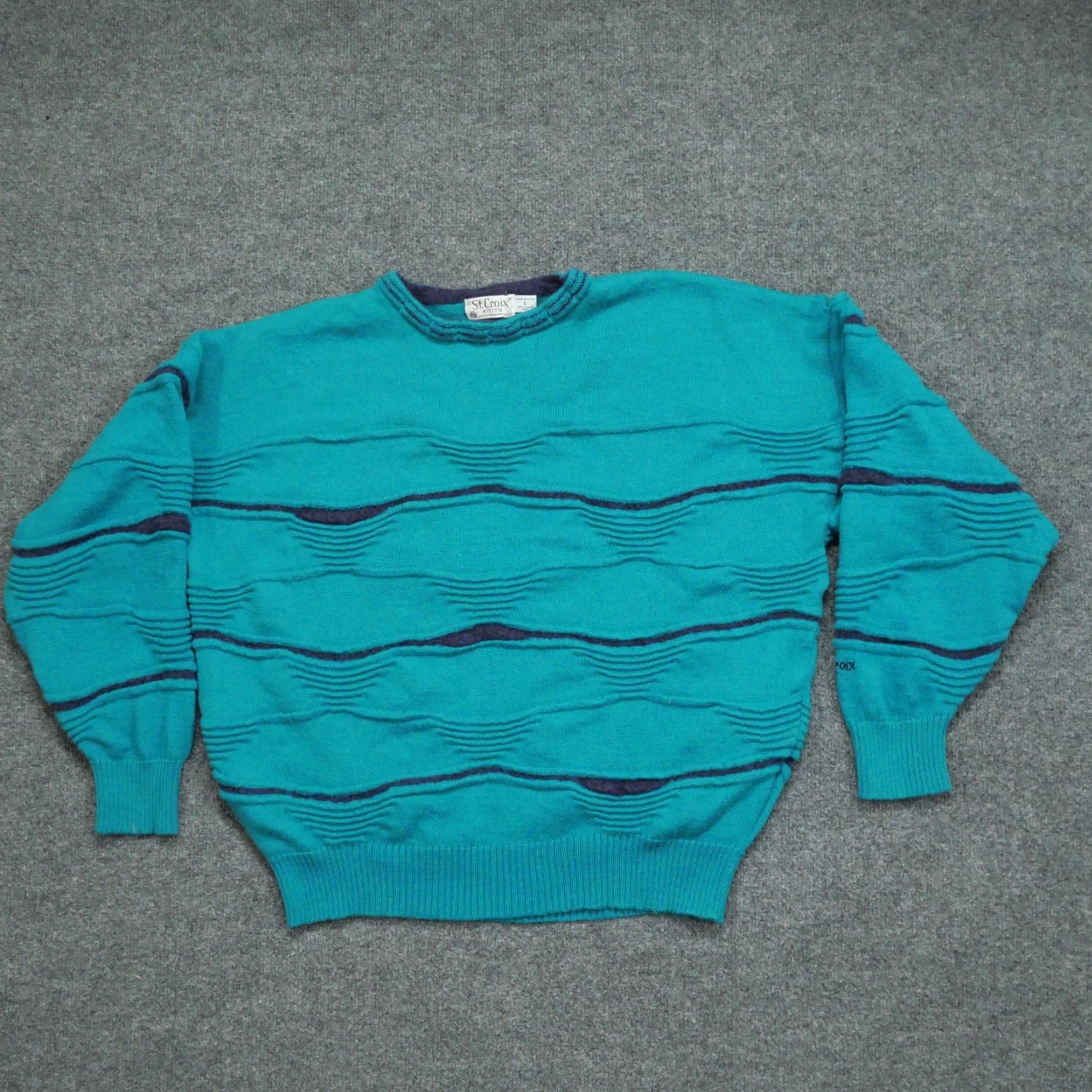 Zephyr VINTAGE St. Croix Sweater Mens Large Blue Teal 80s 90s Wool Knit Pullover Crew Neck Long Sleeve Distressed Size US L / EU 52-54 / 3 - 2 Thumbnail