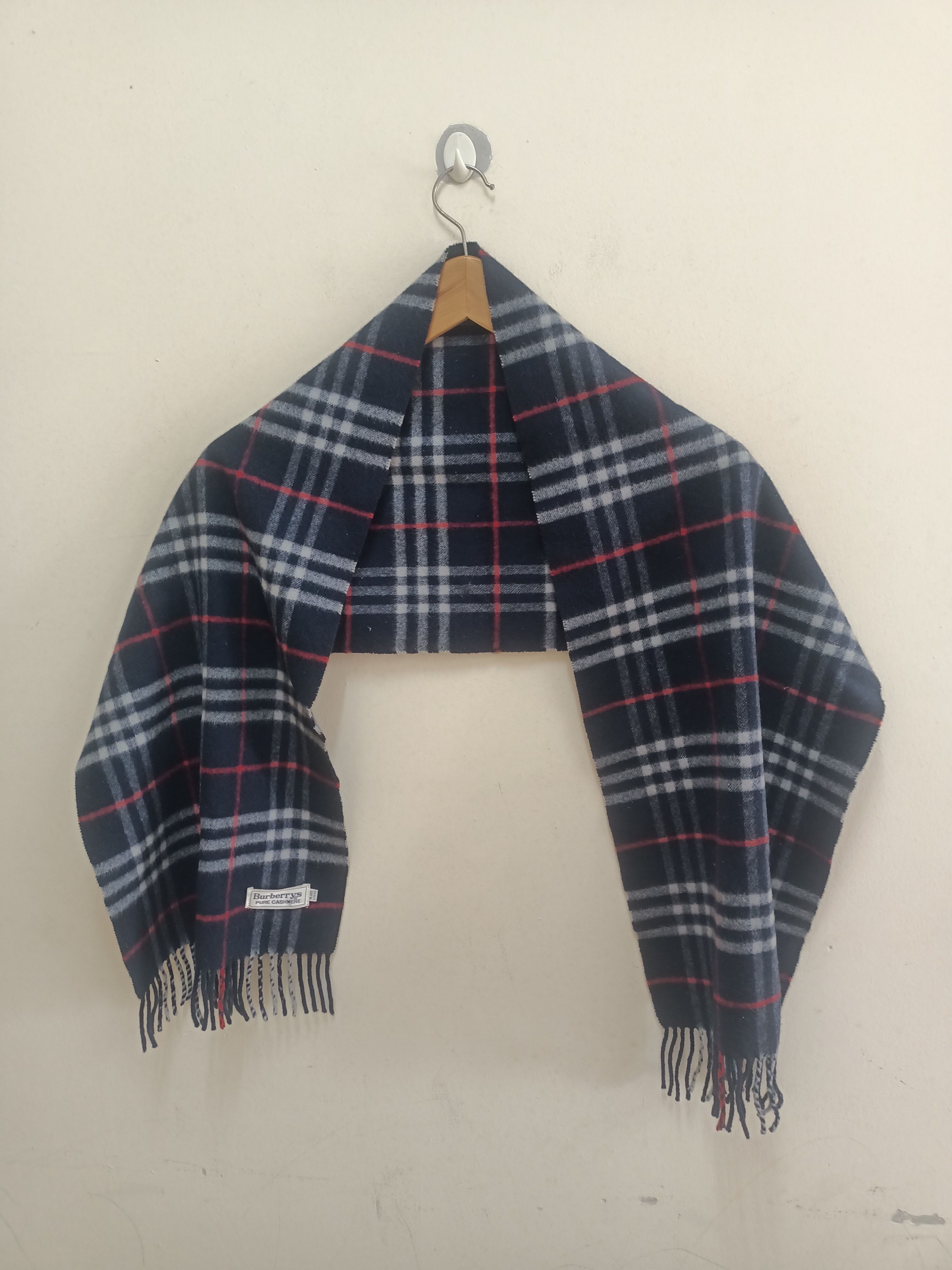 image of Vintage Burberrys Pure Cashmere Muffler in Dark Blue, Men's