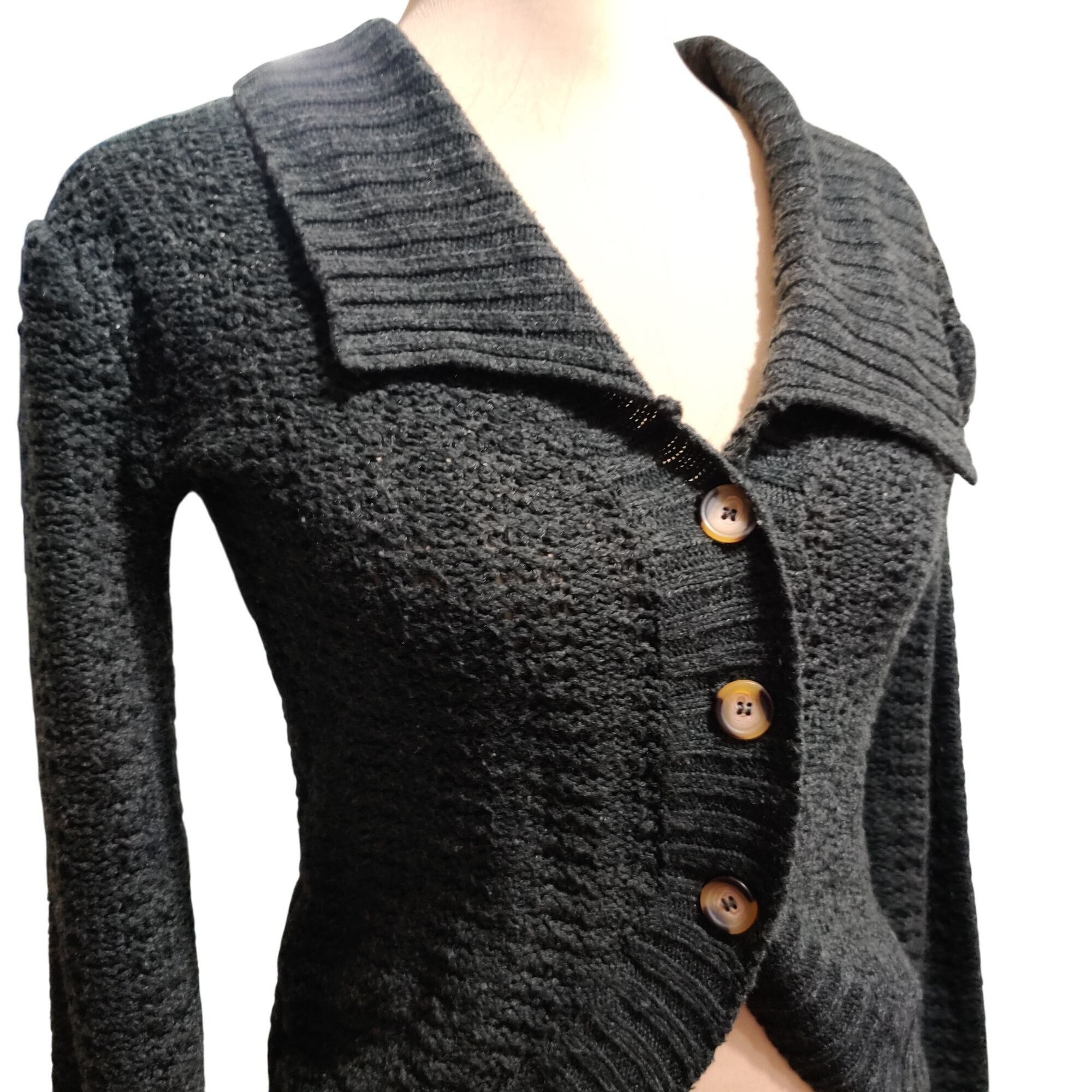 Other 2B Loved M Grey Textured Knit Cropped Collared Button Up Sw Size M / US 6-8 / IT 42-44 - 3 Thumbnail