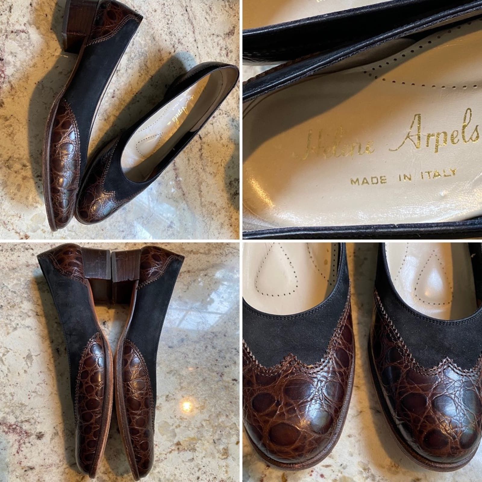image of Helene Arpels Croc Black Suede Low Pumps Italy 9.5 Aa Shoes, Women's