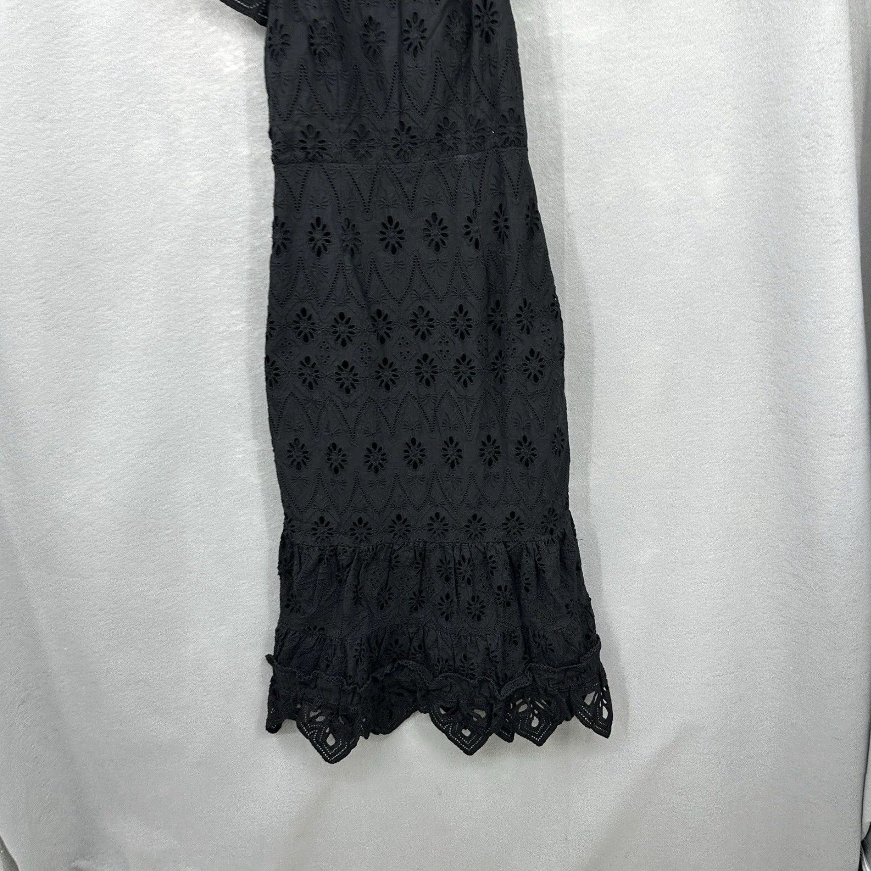 Shona Joy VINTAGE Shona Joy Black Lace Ruffle Midi Dress Women 2 Bohemian Party Summer Spring Fall Size XS / US 0-2 / IT 36-38 - 4 Thumbnail