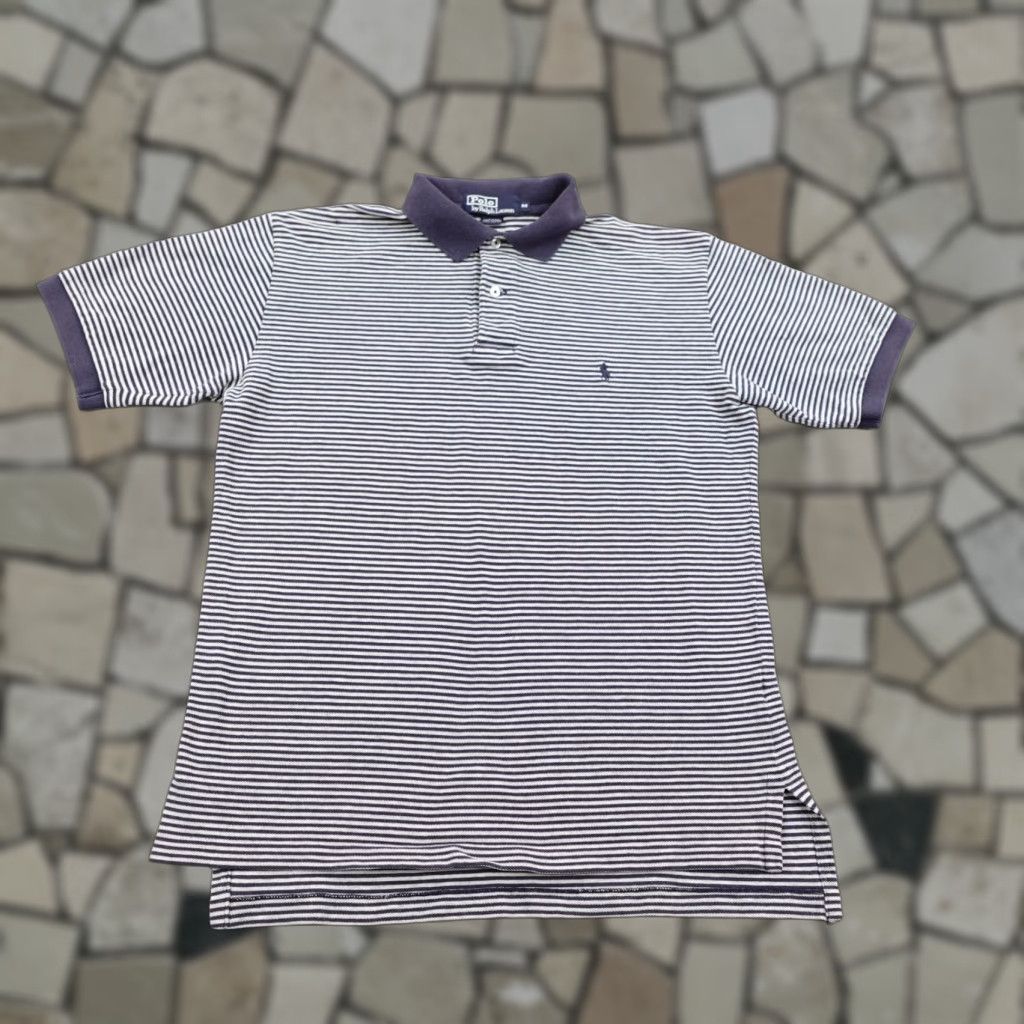 Polo Ralph Lauren VINTAGE Polo Ralph Lauren Blue Striped Polo Shirt Mens Medium Collared Regular Fit Size US M / EU 48-50 / 2 - 1 Thumbnail