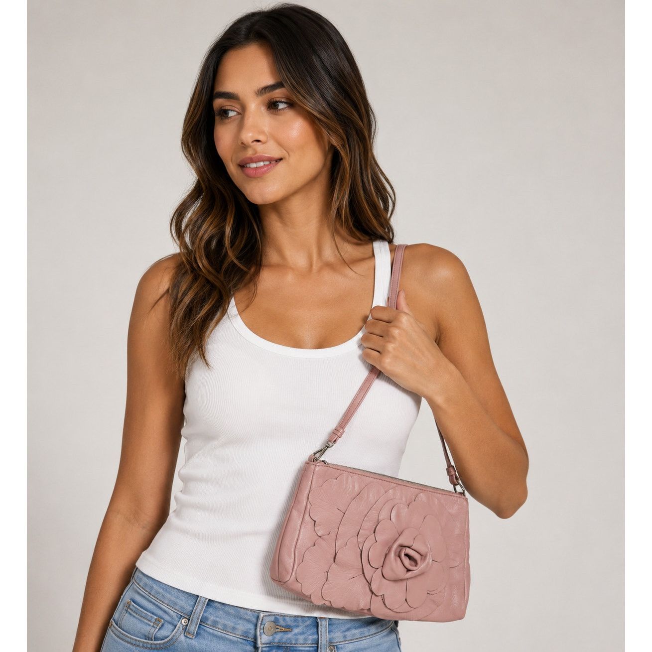 Furla NWOT Furla Dusty Pink Floral Leather Embellished Handbag Size ONE SIZE - 4 Thumbnail