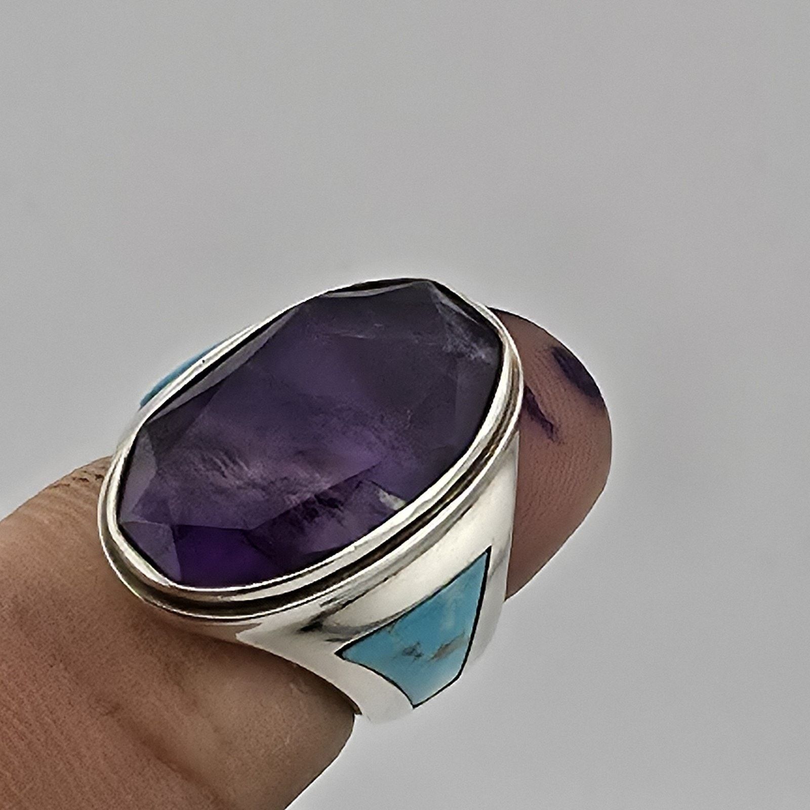 Other Sterling Silver Amethyst Turquoise Ring Size 4.5 Southwest Size ONE SIZE - 2 Thumbnail