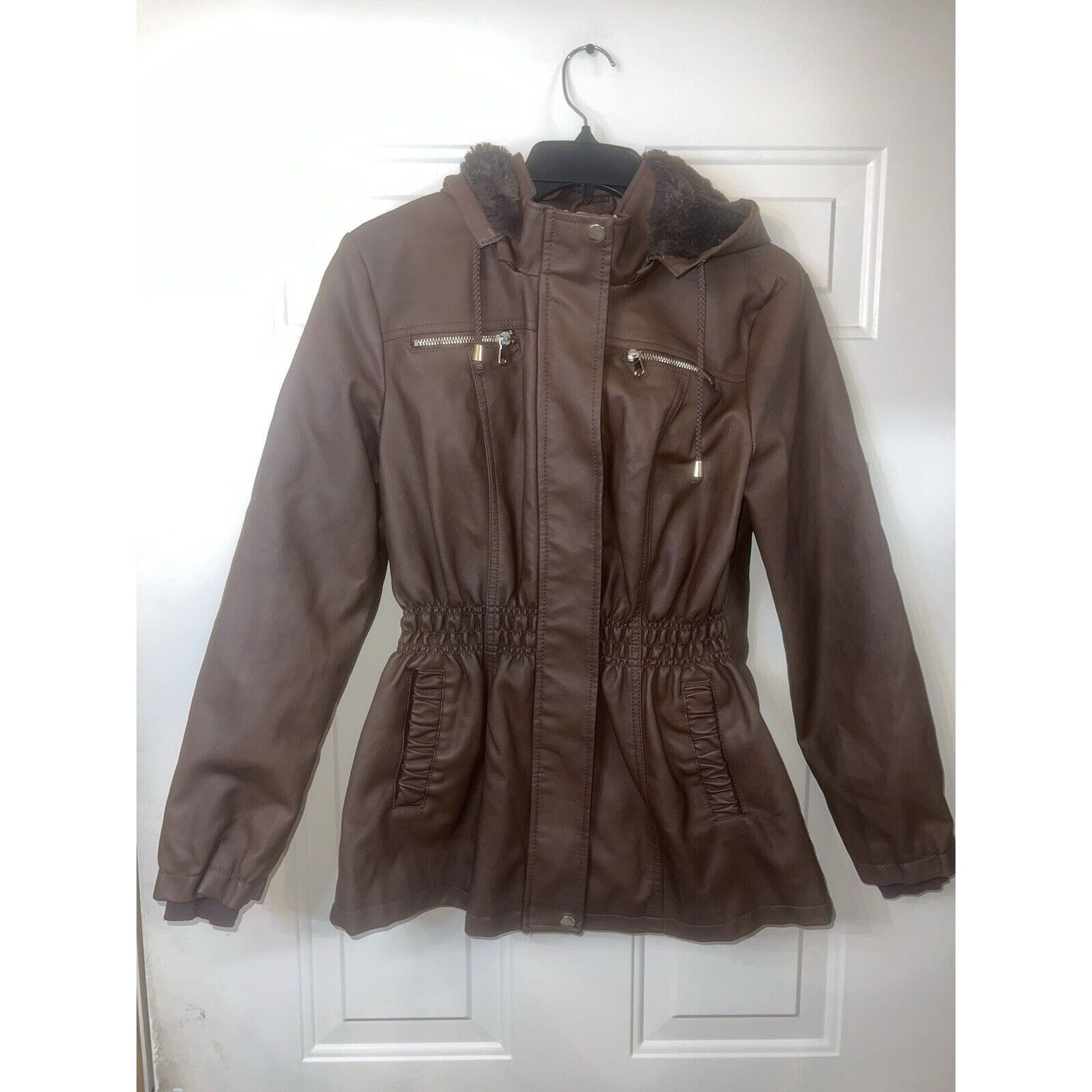 Unbrnd Cavalini Vegan Leather Women Jacket Brown Large Trench Coat Grailed