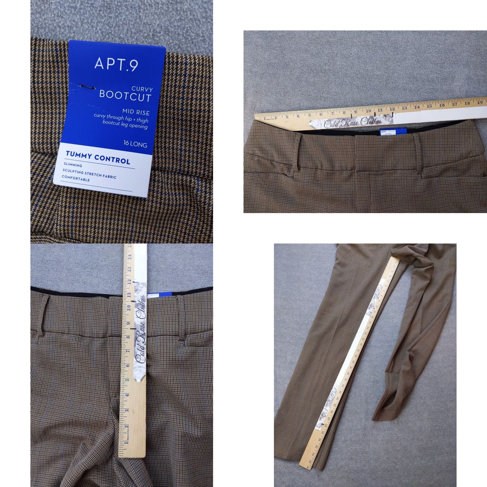 Apt. 9 APT 9 Pants Womens 16 Long Brown Plaid Bootcut Tummy Control Stretch Clothing Size 25" / US 0 / IT 36 - 8 Thumbnail