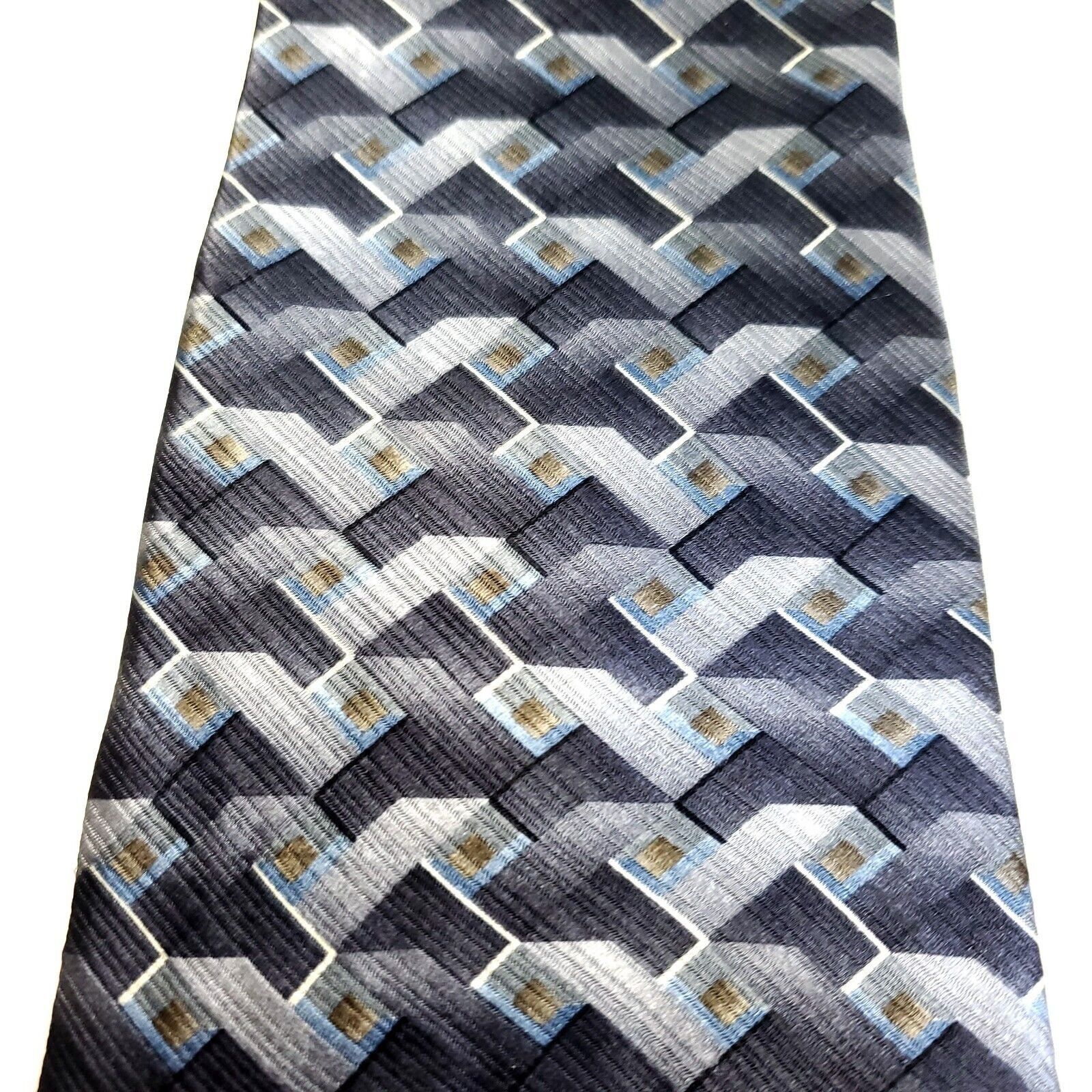 Arrow Arrow Gray Blue Metallic Geometric Print Short Wide Silk Tie Size ONE SIZE - 2 Thumbnail