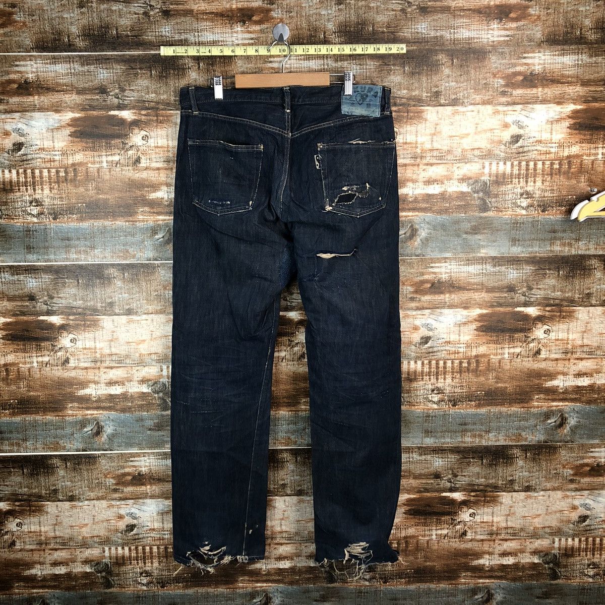 Okura Okura Blue Distressed ripped selvedge Denim Pants #A1444 Size US 35 - 18 Thumbnail