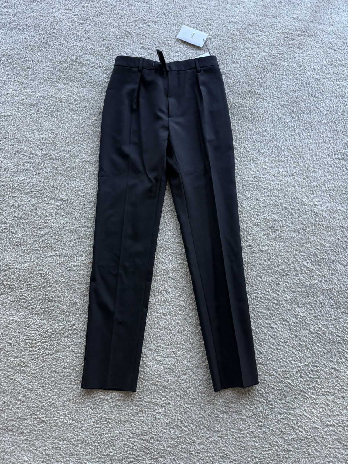 パンツ CELINE Zipper Wool Flare Pants Céline black flare wool pants with gold embroidery detail