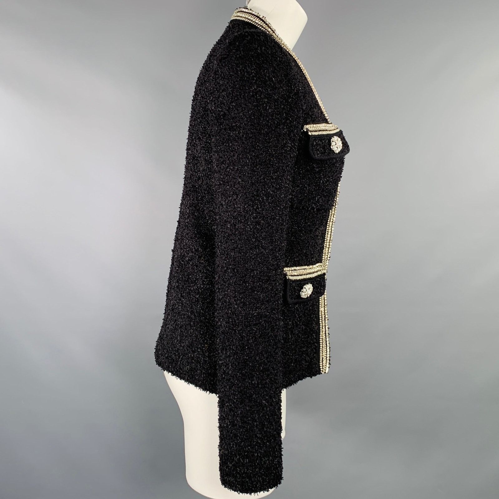 Self-Portrait S Black Silver White Polyamide Blend Knit Cardigan Size S / US 4 / IT 40 - 3 Thumbnail