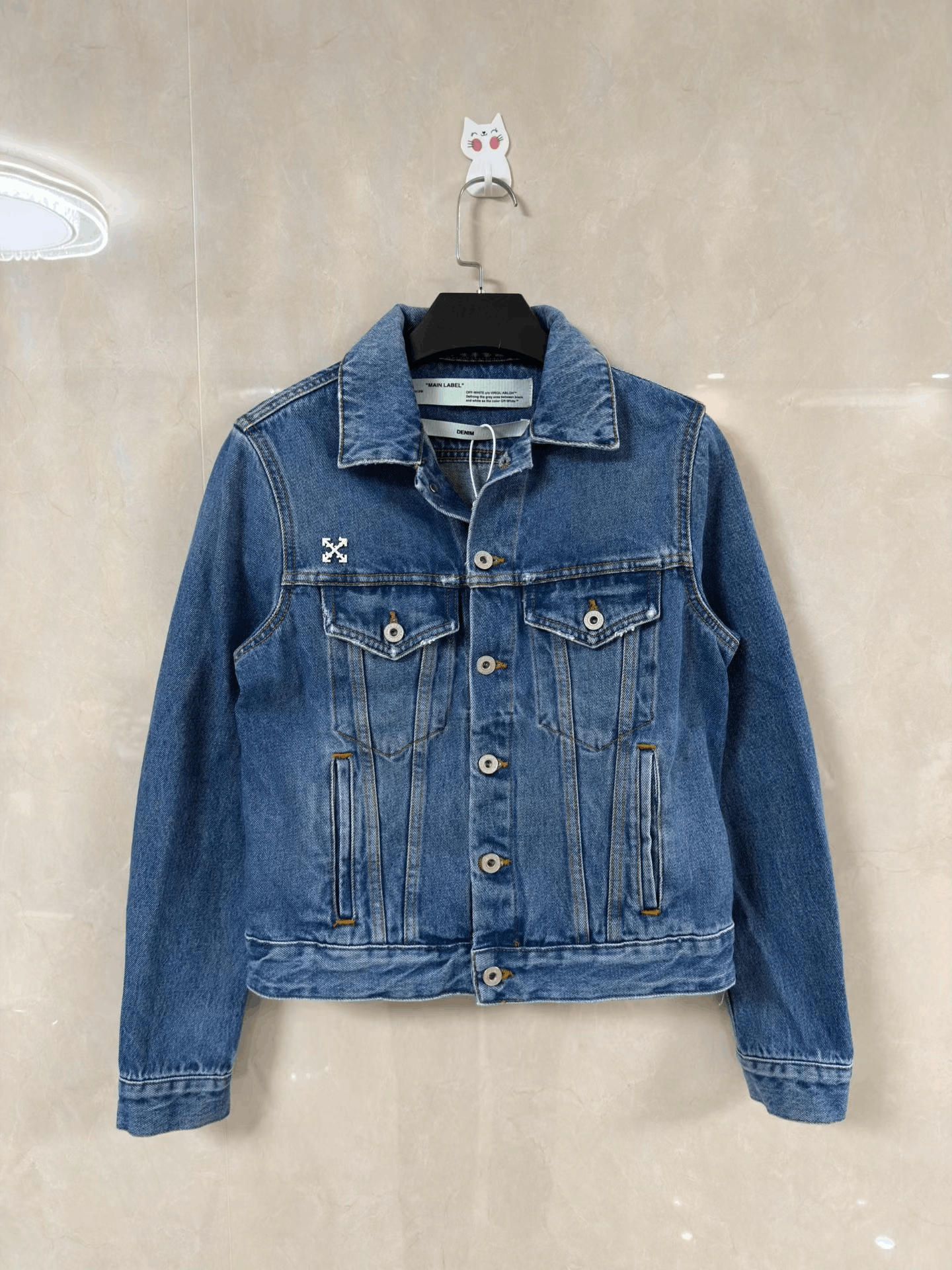 Japanese Brand Off-White Arrow Logo Blue Denim Jacket Size XS / US 0-2 / IT 36-38 - 1 Thumbnail