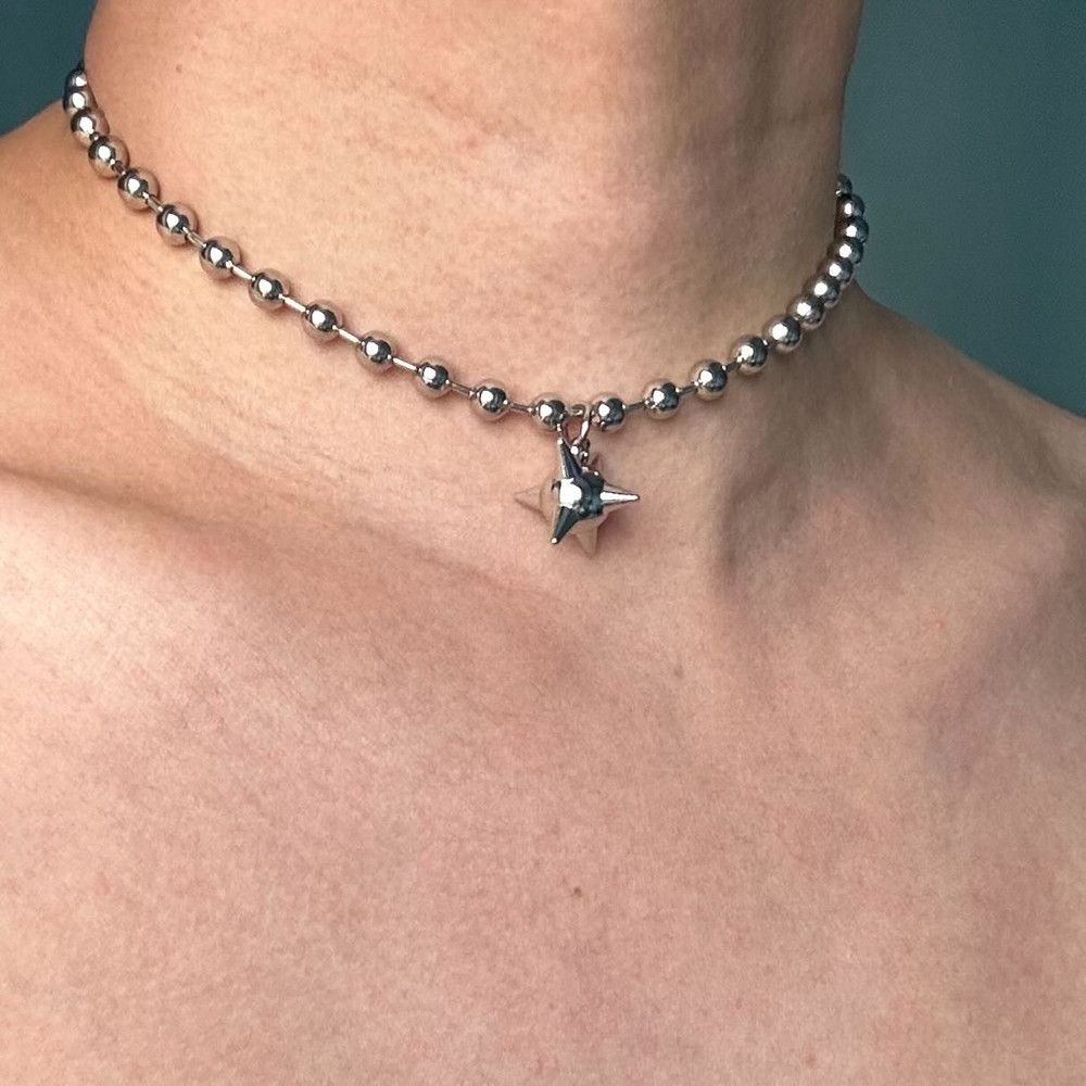Vintage 45cm 6mm Beads Ball Chain Choker Morning Star Short Necklace Size ONE SIZE - 4 Thumbnail