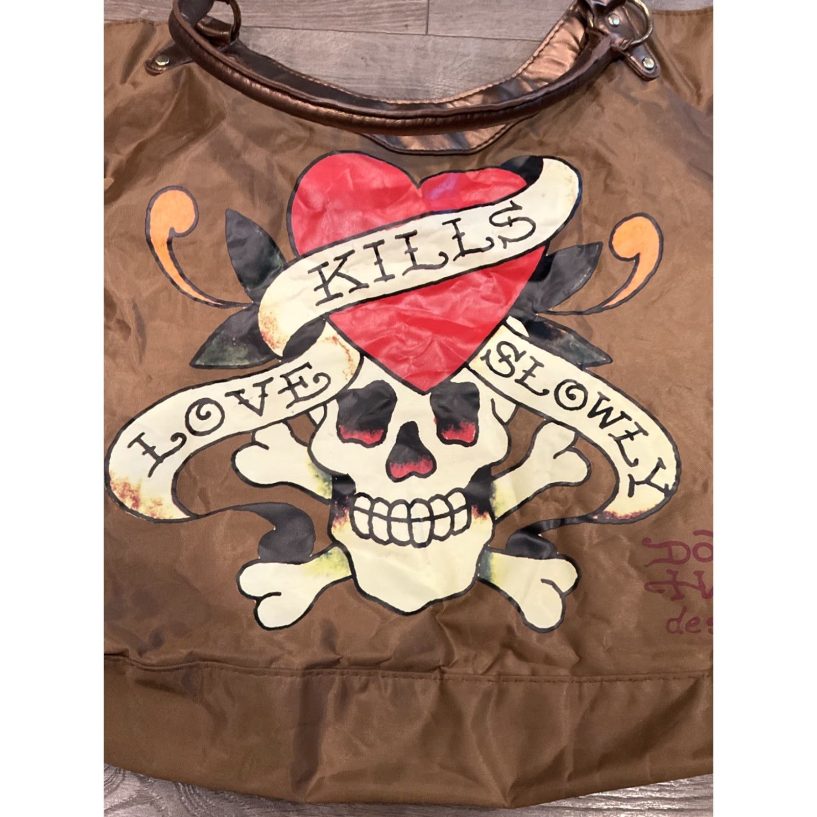 Ed Hardy Ed Hardy Handbags Womens Bronze Love Kills Slowly Vinyl Bag Size ONE SIZE - 6 Thumbnail