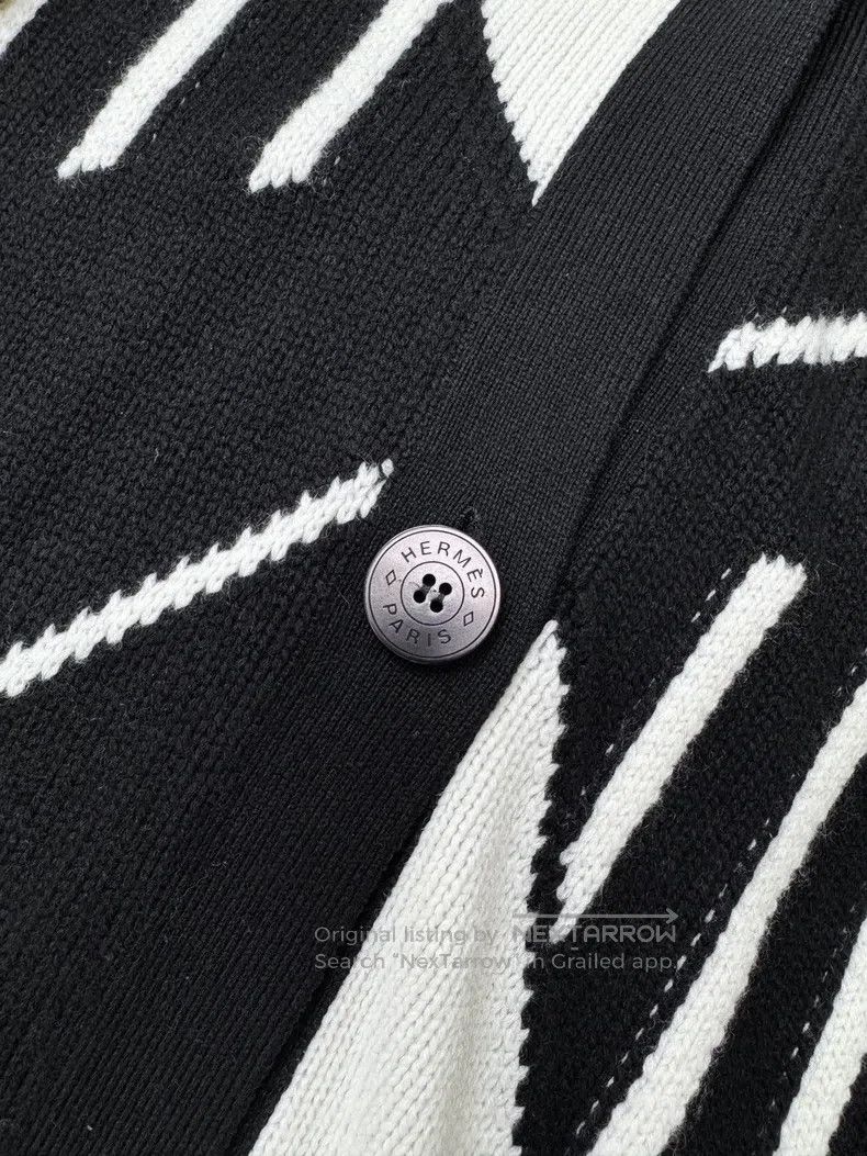 Hermes Hermes Black and White Long Cashmere Open Cardigan Coat Size XXS / US 00 / IT 34 - 4 Thumbnail