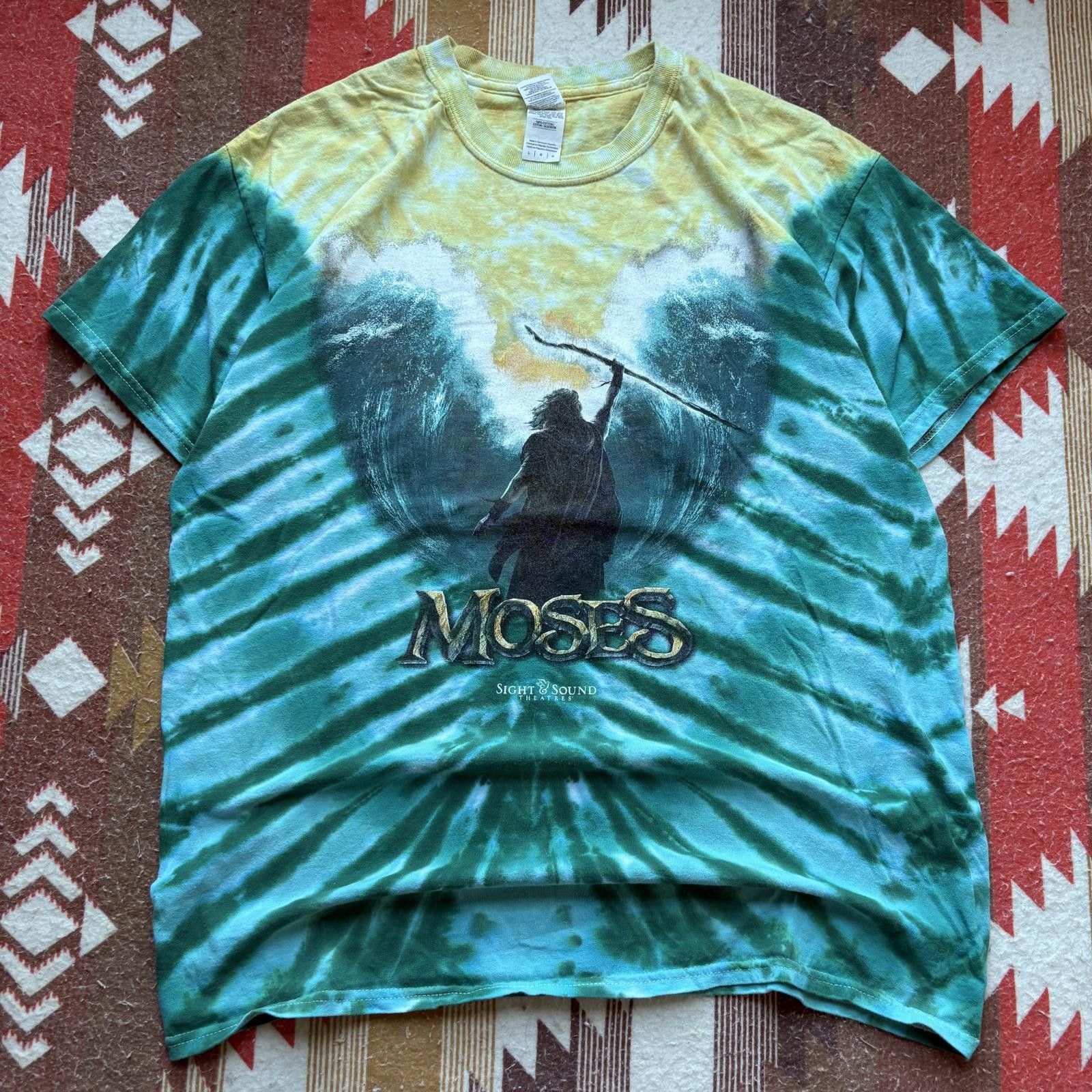 Gildan Vintage Y2K Tie-Dye Liquid Blue Moses Jesus Theater Shirt Size US L / EU 52-54 / 3 - 1 Thumbnail