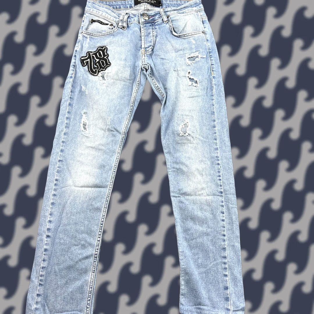 Philipp Plein Philipp Plein Jeans Mens W30 L28 Distressed Ripped Denim Blue Illegal Fight Club Straight 30 Blue Mens Jeans Size US 30 / EU 46 - 1 Thumbnail