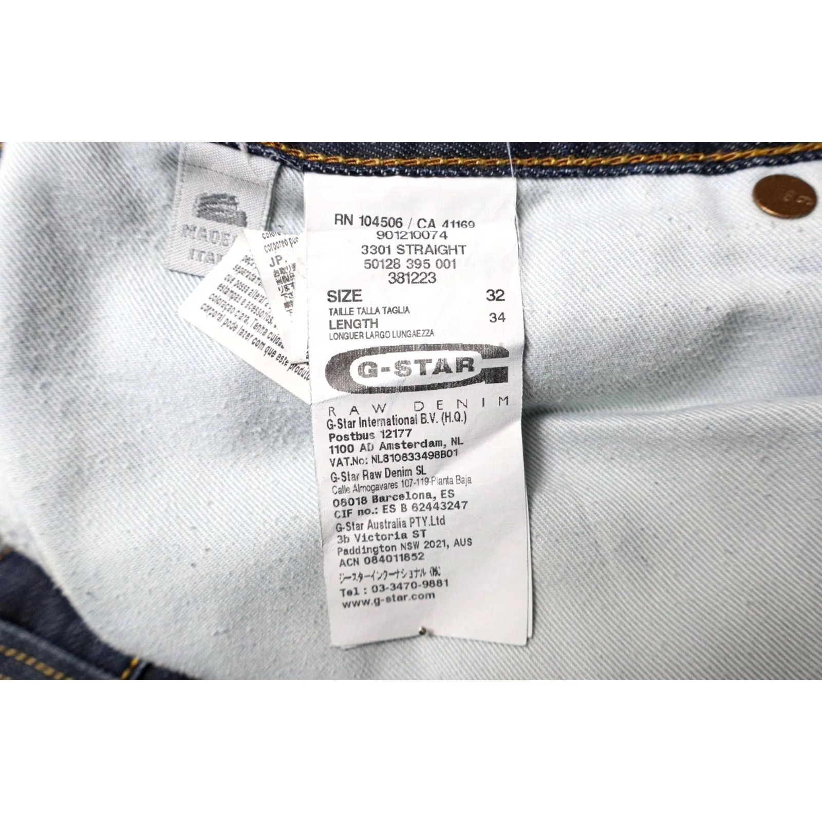 G-Star G-STAR 3301 Straight Jeans Men's W32/L34 Dark Blue Denim Faded Button Fly Jeans Size US 32 / EU 48 - 6 Thumbnail