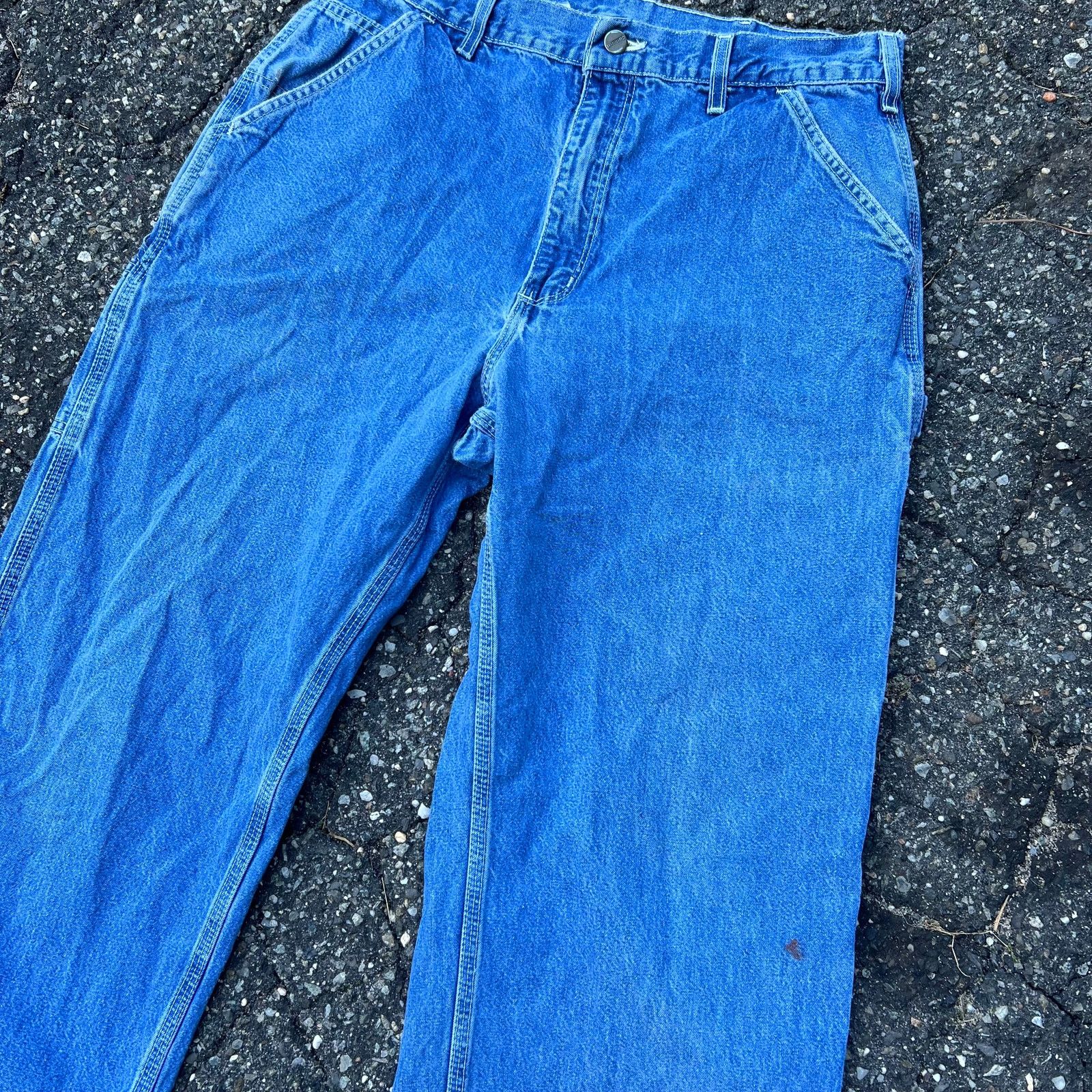 Carhartt × Vintage Vintage Y2K blue carhartt denim jeans work carpenter pants Size US 33 - 4 Thumbnail