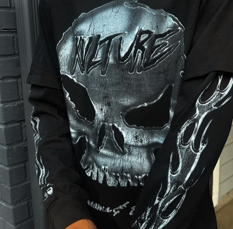 VIBE 26 Streetwear Punk skull oversized printed long-sleeved Size US M / EU 48-50 / 2 - 4 Thumbnail