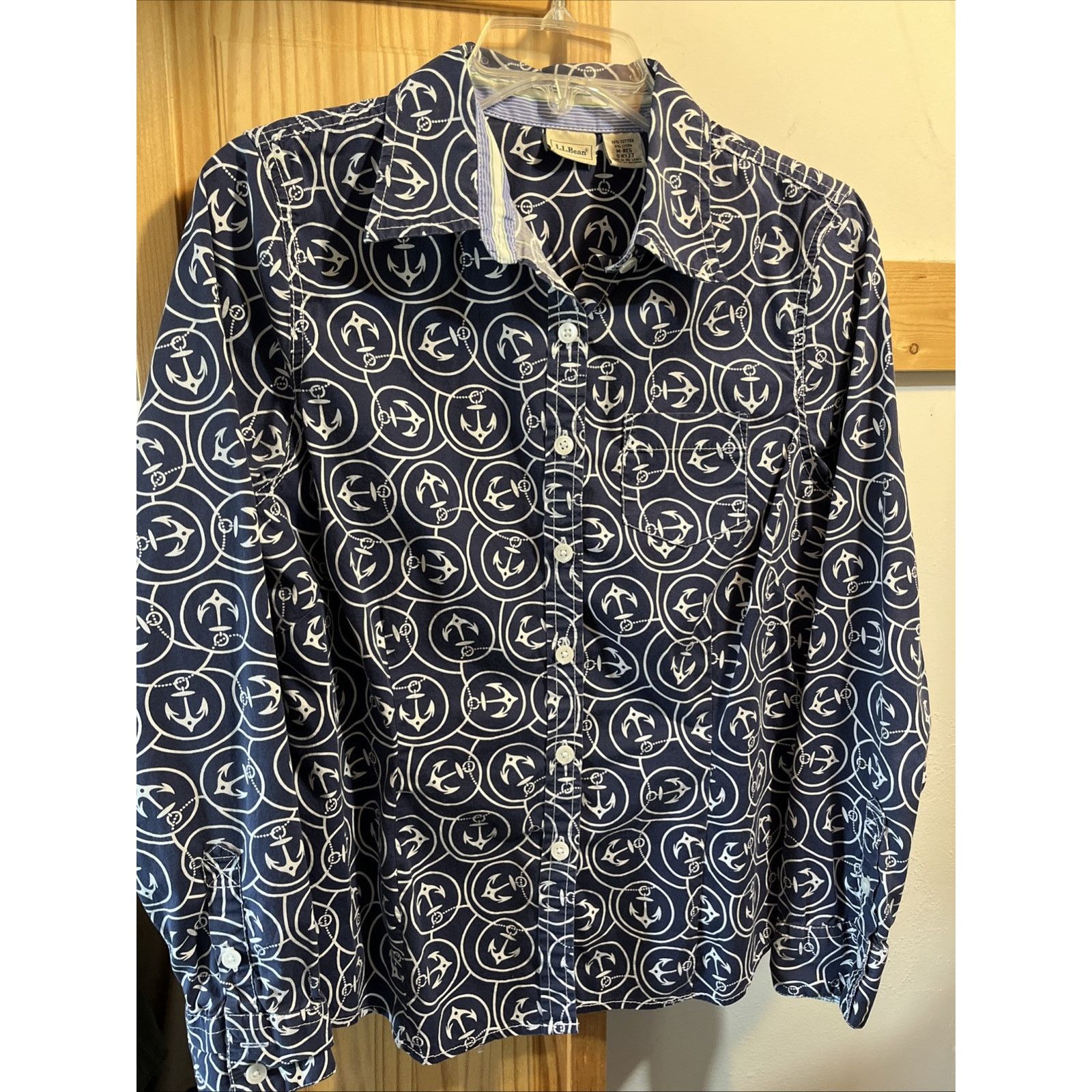 L.L. Bean LL Bean Top Women’s M Blue Anchor Print LS Stretch Shirt Size M / US 6-8 / IT 42-44 - 7 Thumbnail