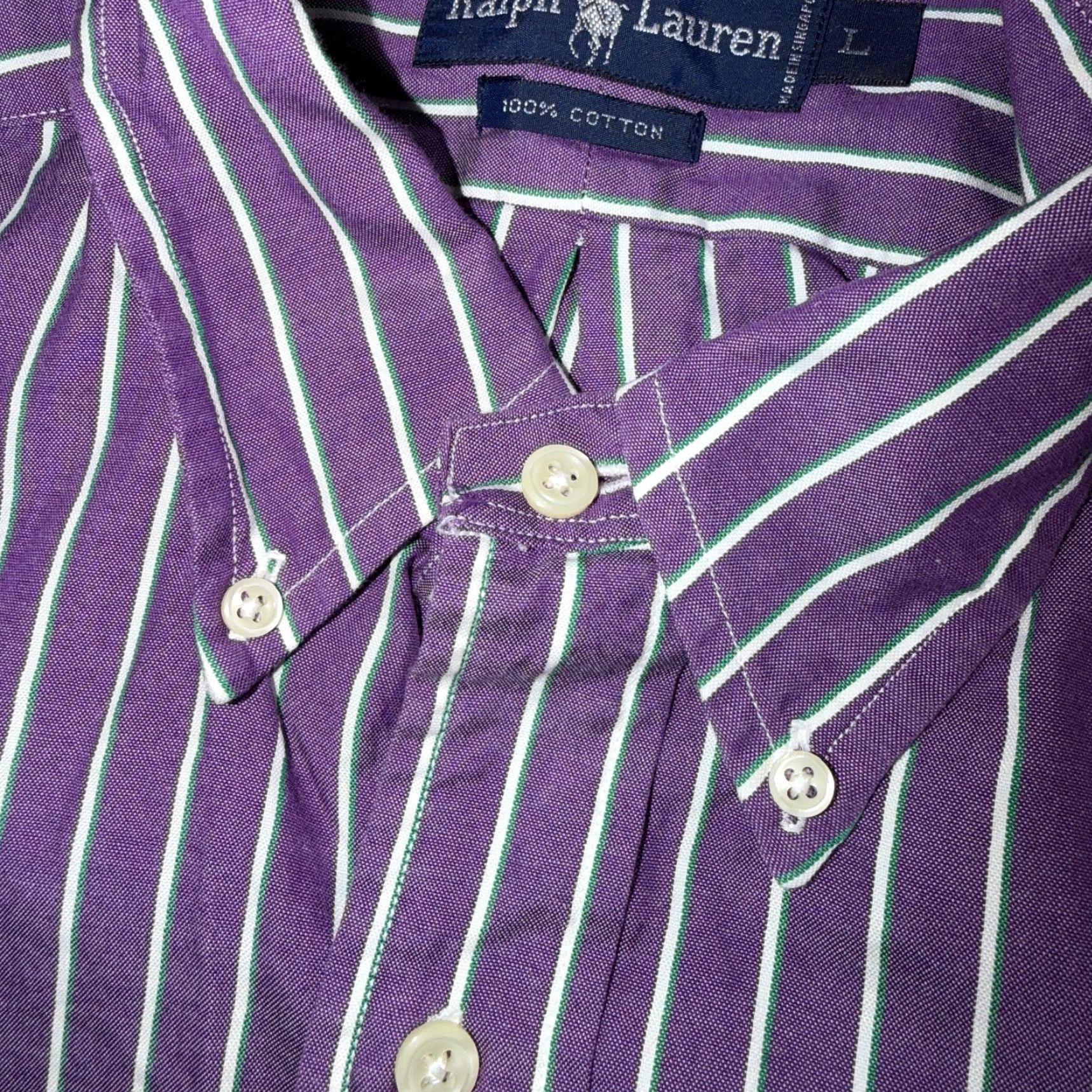 Polo Ralph Lauren VINTAGE Polo Ralph Lauren Shirt Mens Small Purple Poplin Cotton Striped Preppy Button-Up Collared Long Sleeve Regular Size US L / EU 52-54 / 3 - 7 Thumbnail