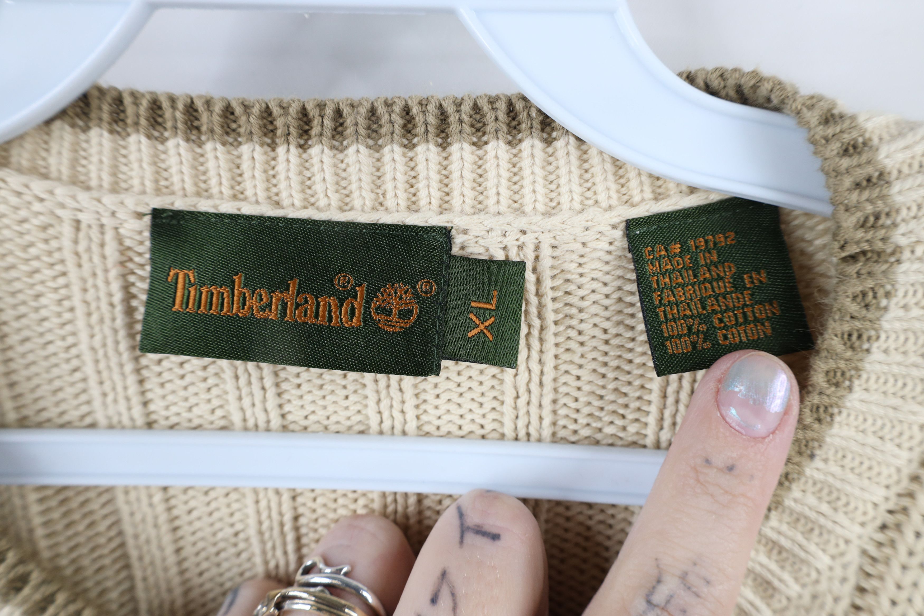 Timberland × Vintage Vintage Timberland Ribbed Knit Crewneck Sweater Beige Cotton Size US XL / EU 56 / 4 - 6 Thumbnail