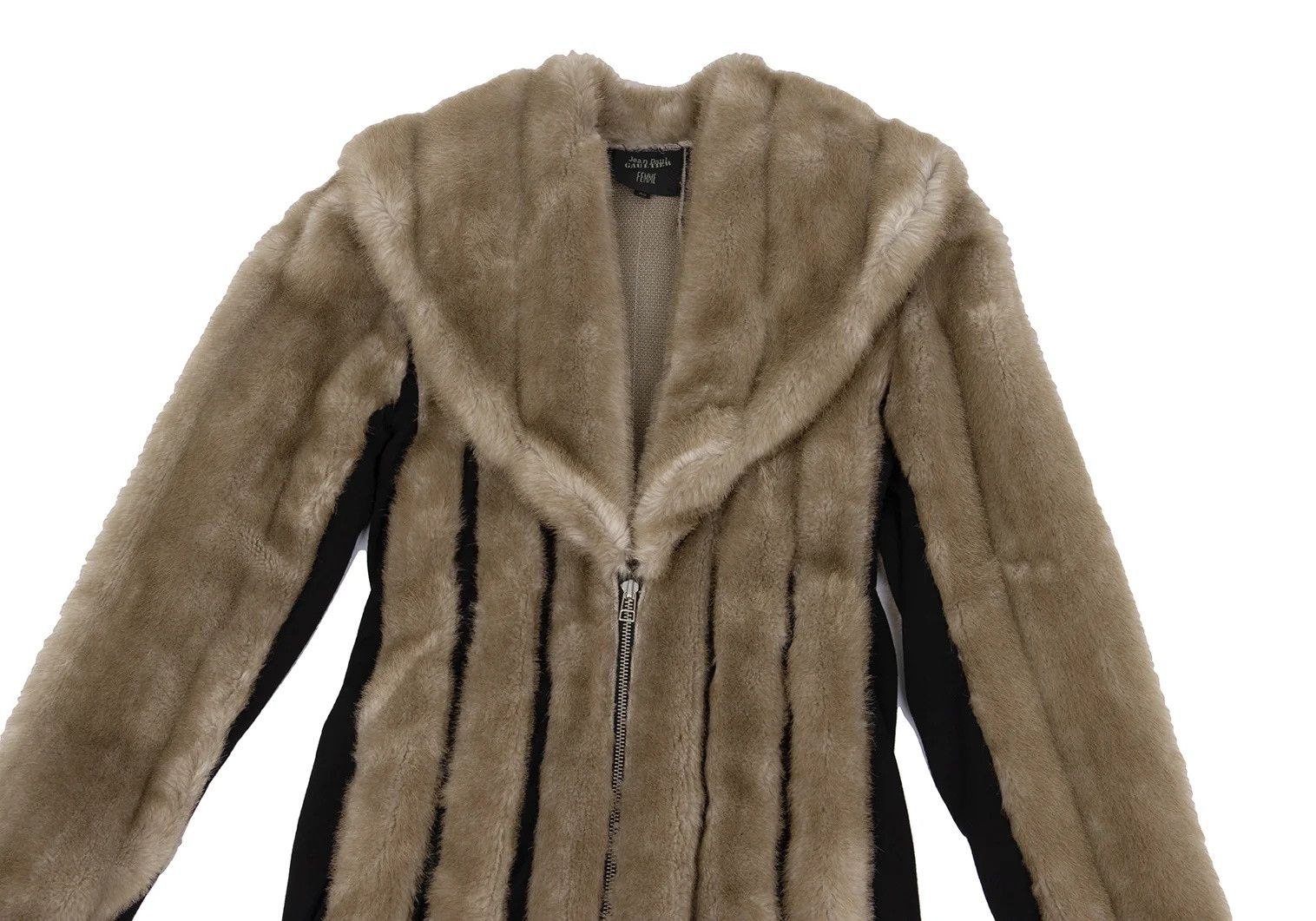 Jean Paul Gaultier Fur Striped Double Zip Coat in Beige and Black Size US XXL / EU 58 / 5 - 3 Thumbnail