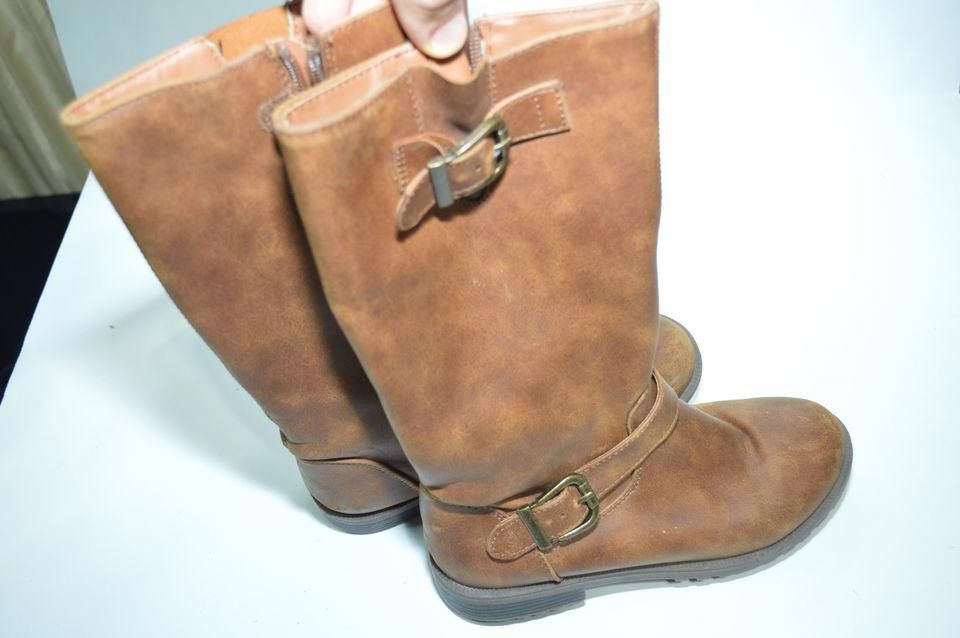 Designer Brown Faux Leather Mid-Calf Buckle Boots - Size 3 Size US 7.5 / IT 37.5 - 2 Thumbnail