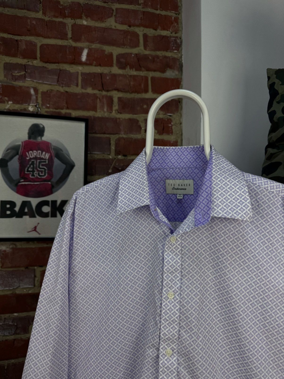 Designer × Ted Baker TED BAKER Endurance Printed Geometric White/Purple Shirt Size US XL / EU 56 / 4 - 1 Thumbnail