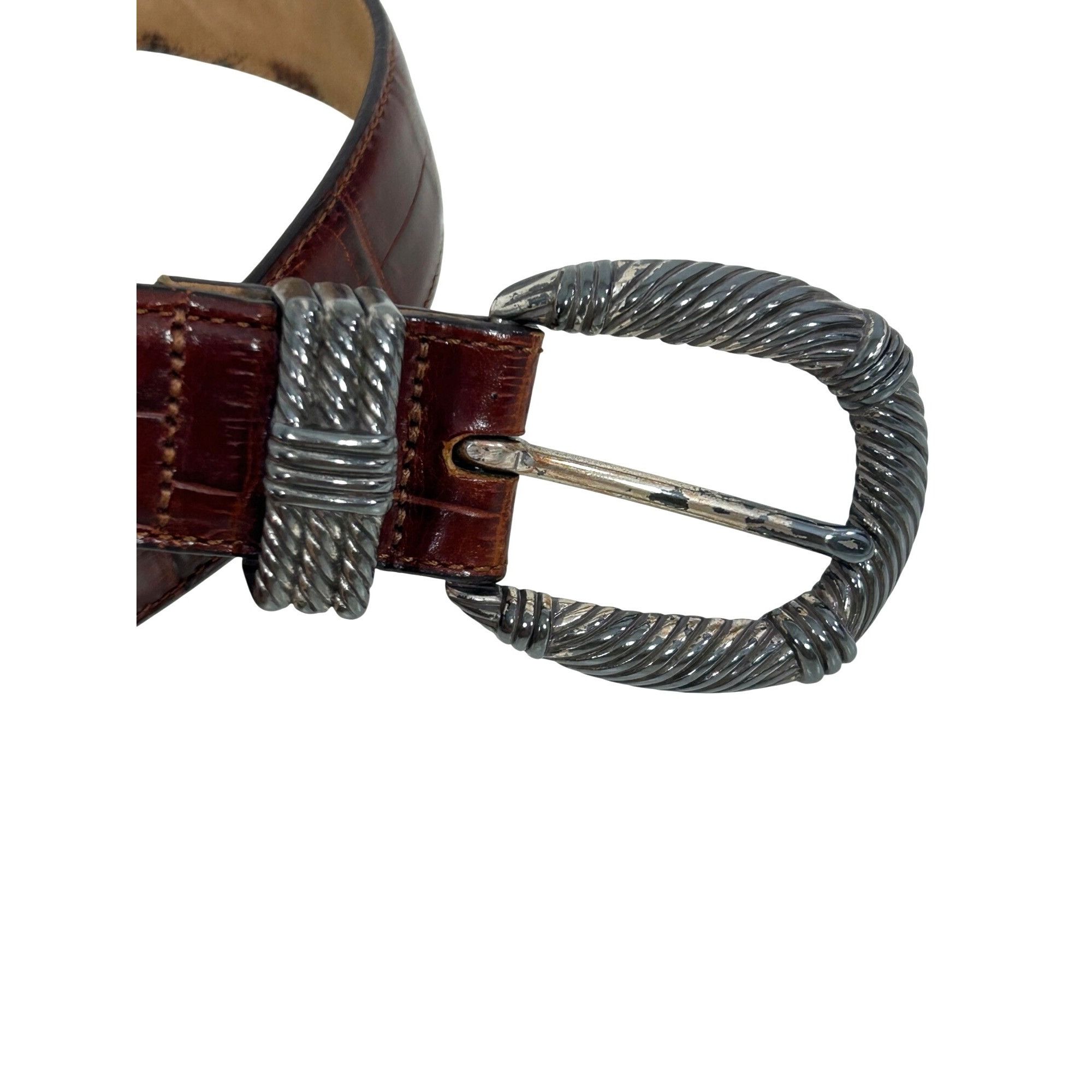 Brighton Brighton Vtg Belt S Brown Crocodile Silver Tone Twisted Rope Size ONE SIZE - 17 Thumbnail