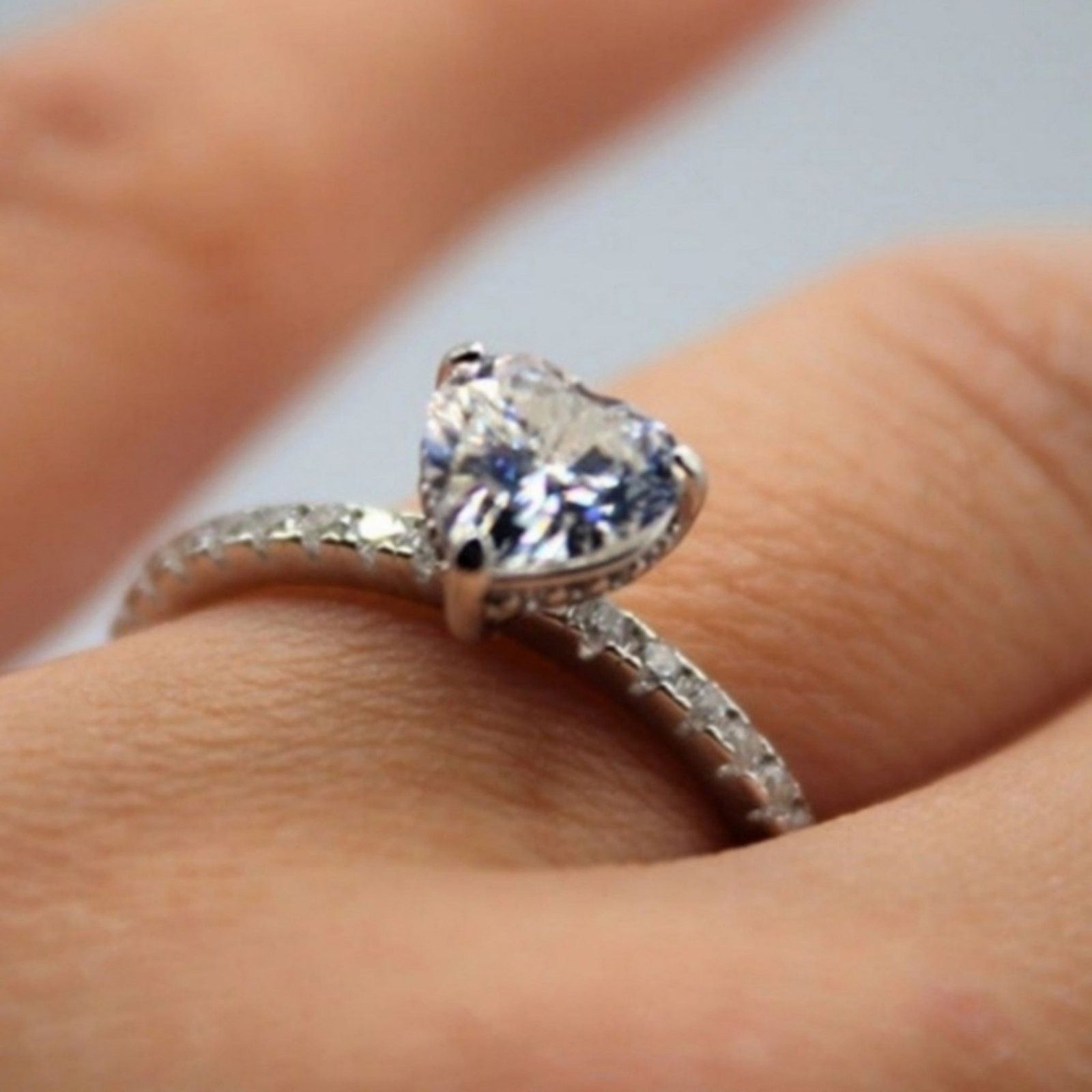 Other Moissanite Heart Ring Hidden Halo CZ Sterling Silver 6 NWT Size ONE SIZE - 8 Thumbnail