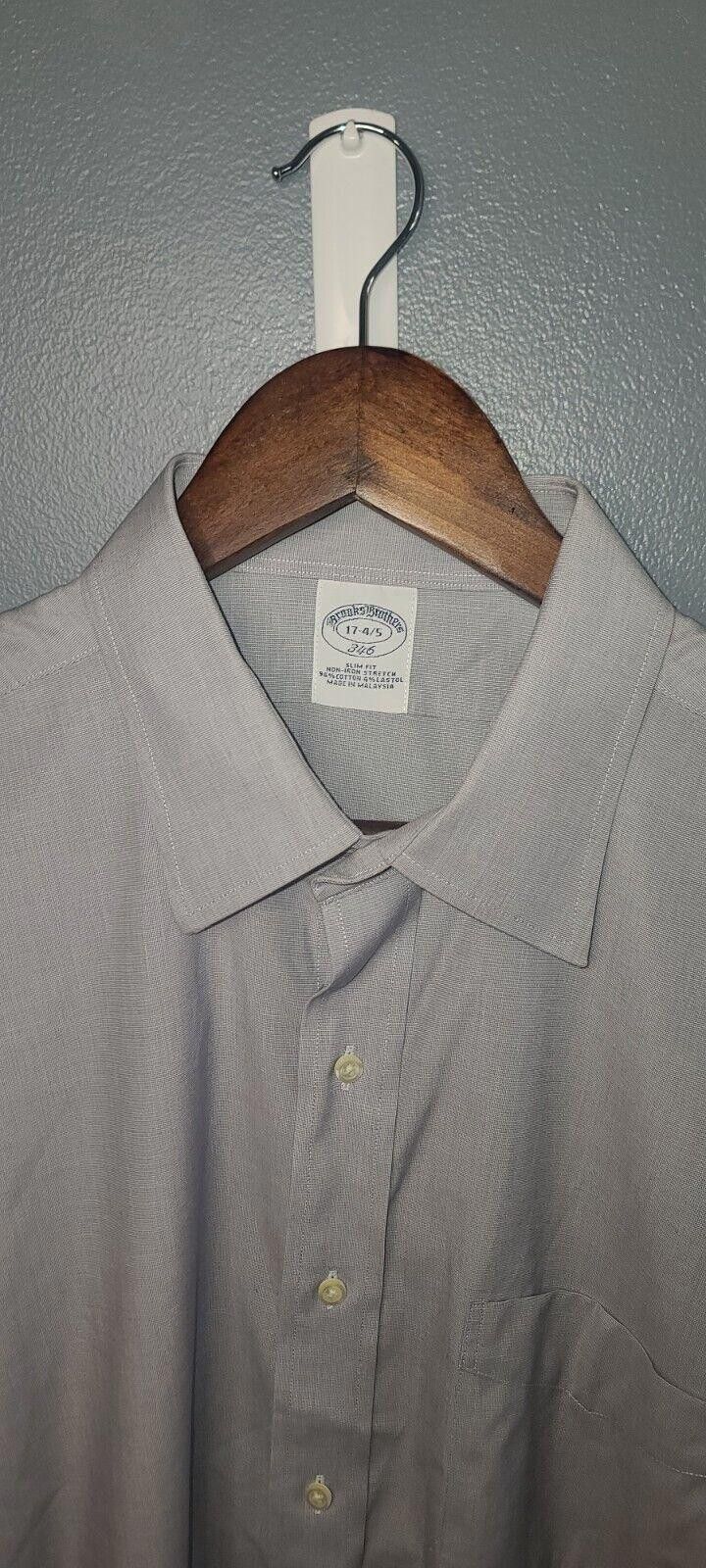 Brooks Brothers Brooks Brothers 346 Dress Shirt Men's 17 4/5 Gray Slim Fit Size 38R - 3 Thumbnail