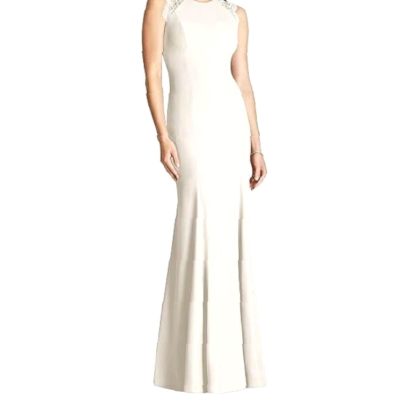 Vintage DESSY Maxi Dress Gown Ivory Lace Back Sleeveless Zip Crew Neck 12 Bridesmaid Party/Cocktail Womens Size XL / US 12-14 / IT 48-50 - 3 Thumbnail