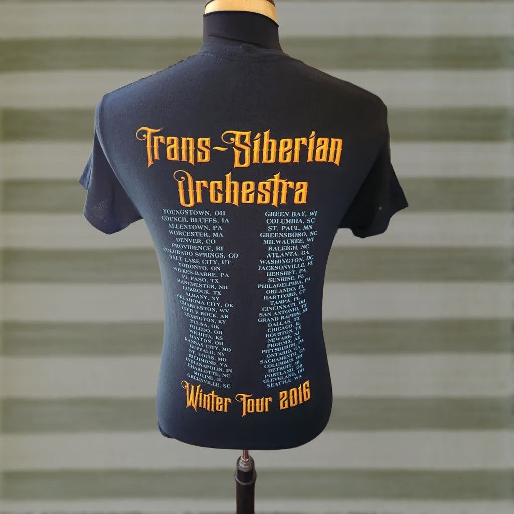 Gildan Trans Siberian Orchestra T-Shirt Mens Small Black Crew Neck Cotton 2016 Winter Tour Double-Sided Graphic Print Shirt Band Music Shirt Size US S / EU 44-46 / 1 - 1 Thumbnail
