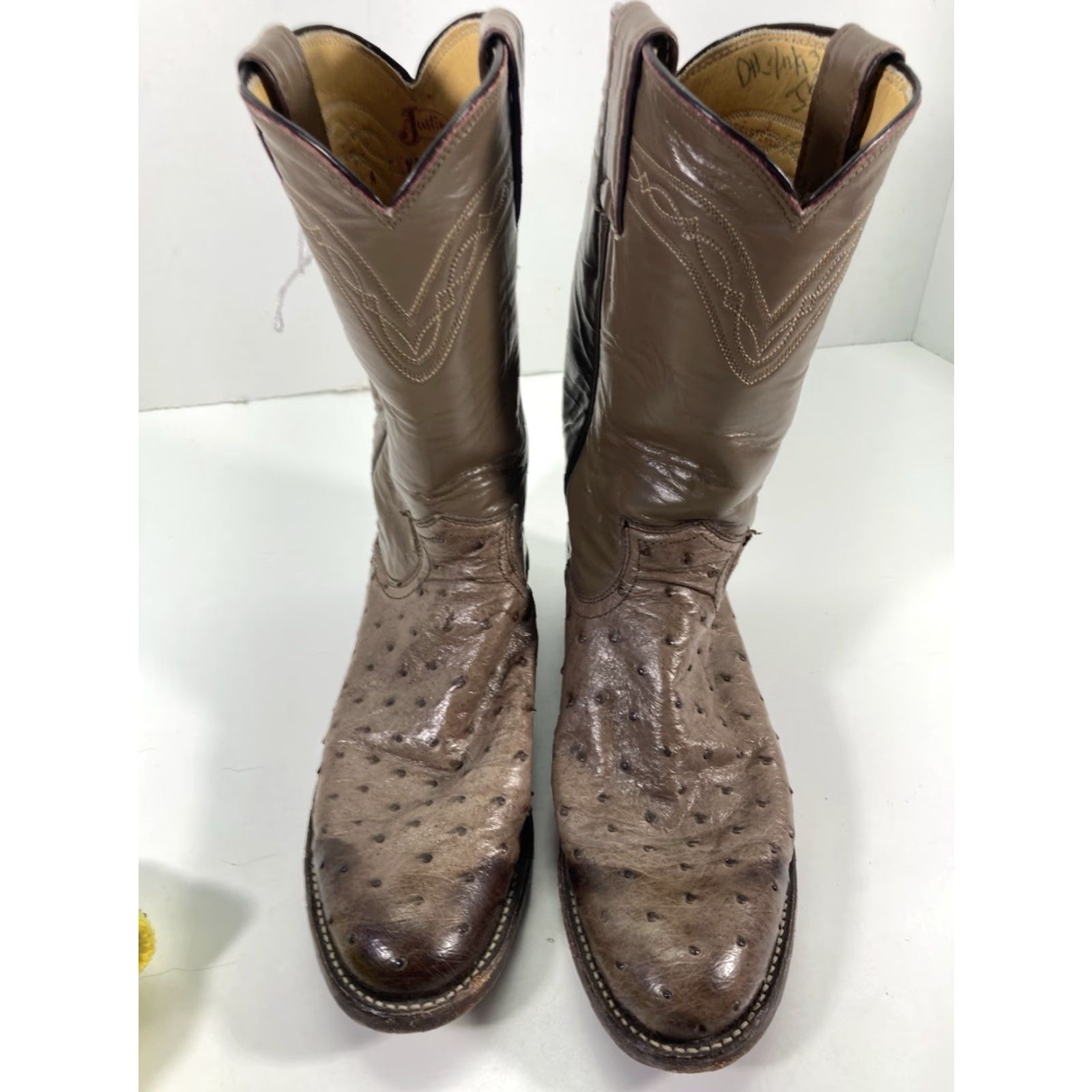 Justin Boots Justin Boots Full Quill Ostrich Boots Women Size 6 A Narrow Taupe Exotic Leather Y4283 Western Leather Buckle Brown Size US 6 / IT 36 - 2 Thumbnail