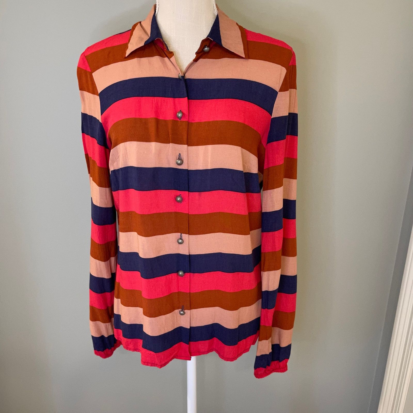 Cremieux Cremieux Button Front Rayon Striped Blouse Size M / US 6-8 / IT 42-44 - 3 Thumbnail