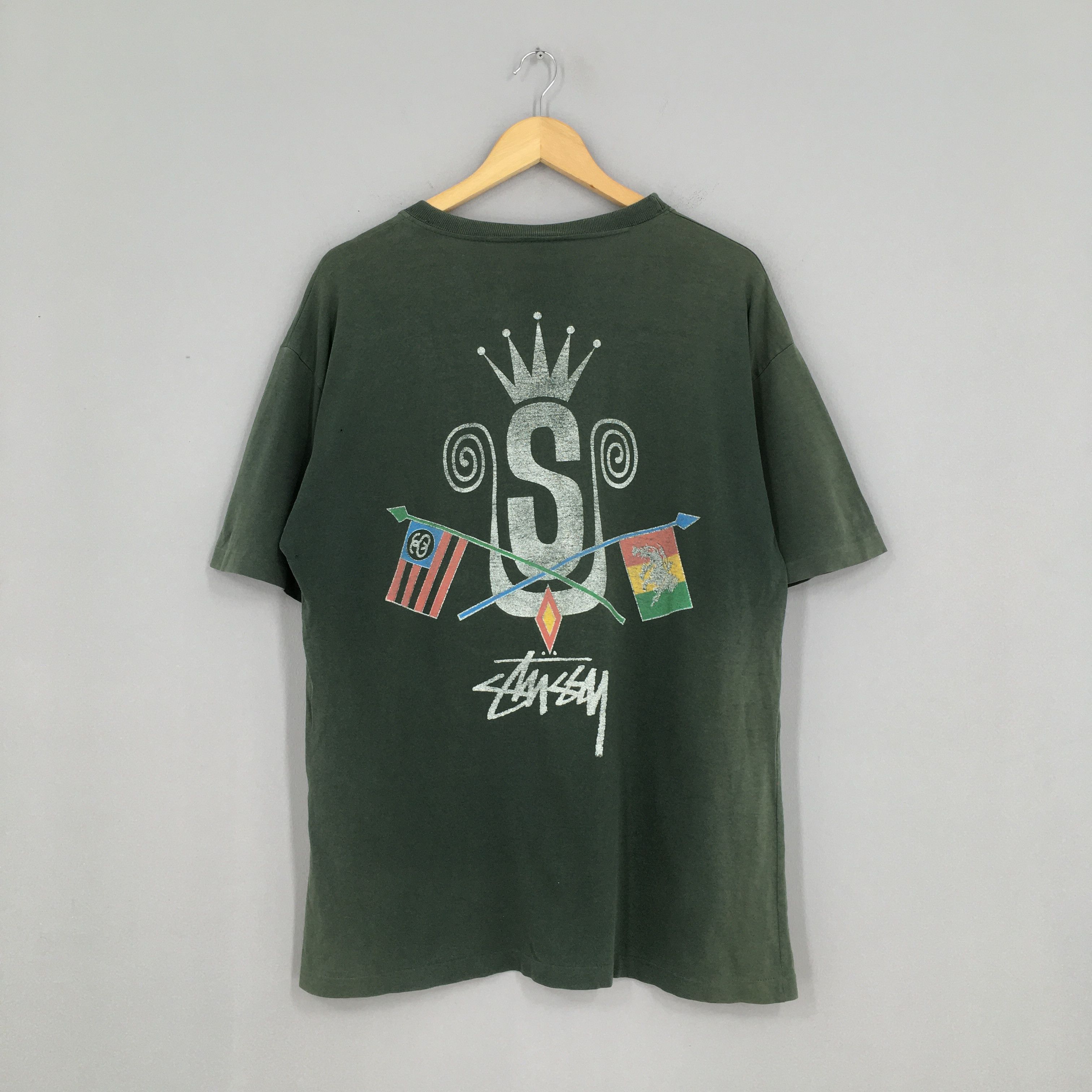 image of Skategang x Stussy Vintage 1980S Stussy Usa Rasta One Love Ska Skater Tshirt in Green (Size Medium)