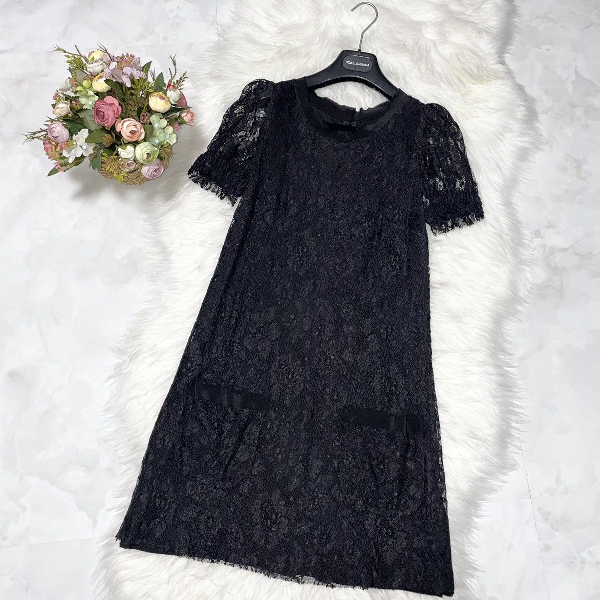 Dolce & Gabbana DOLCE & GABBANA Floral Lace Short Sleeve Dress 40 Black Size S / US 4 / IT 40 - 3 Thumbnail