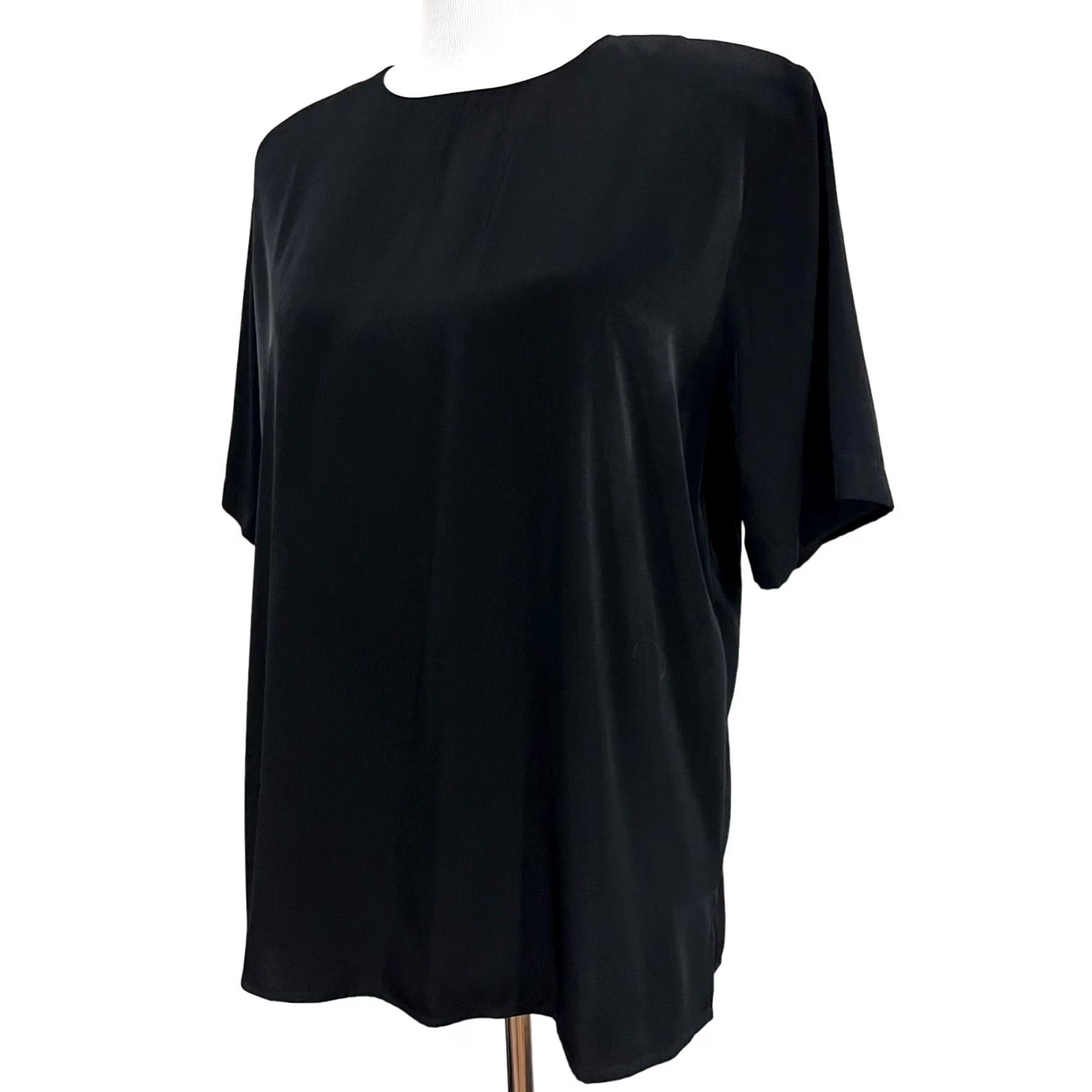Vintage VINTAGE Erena Blouse Shirt Women 90s Silk Black Short Sleeve Slit Sz L 80s Size L / US 10 / IT 46 - 2 Thumbnail
