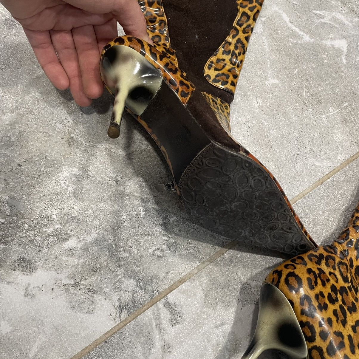 If Six Was Nine × Le Grande Bleu (L.G.B.) 90s vintage KIM Leopard Thigh High Boots heels shoes varnish Size US 8 / IT 38 - 3 Thumbnail