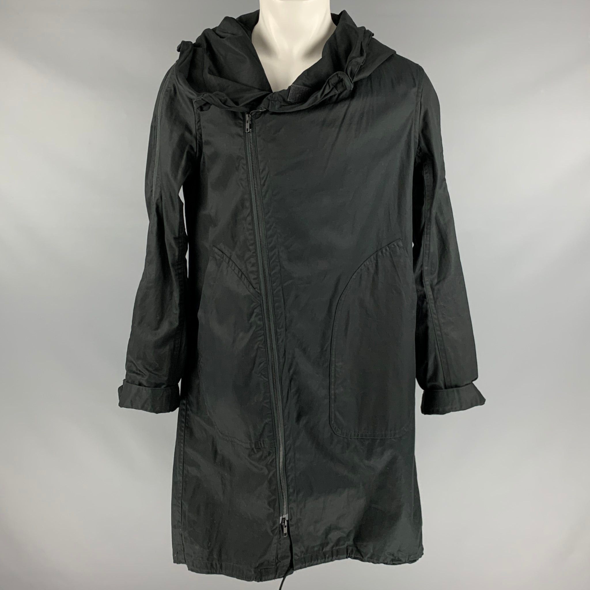 image of Black White Graphic Cotton Hooded Coat, Men's (Size Medium)